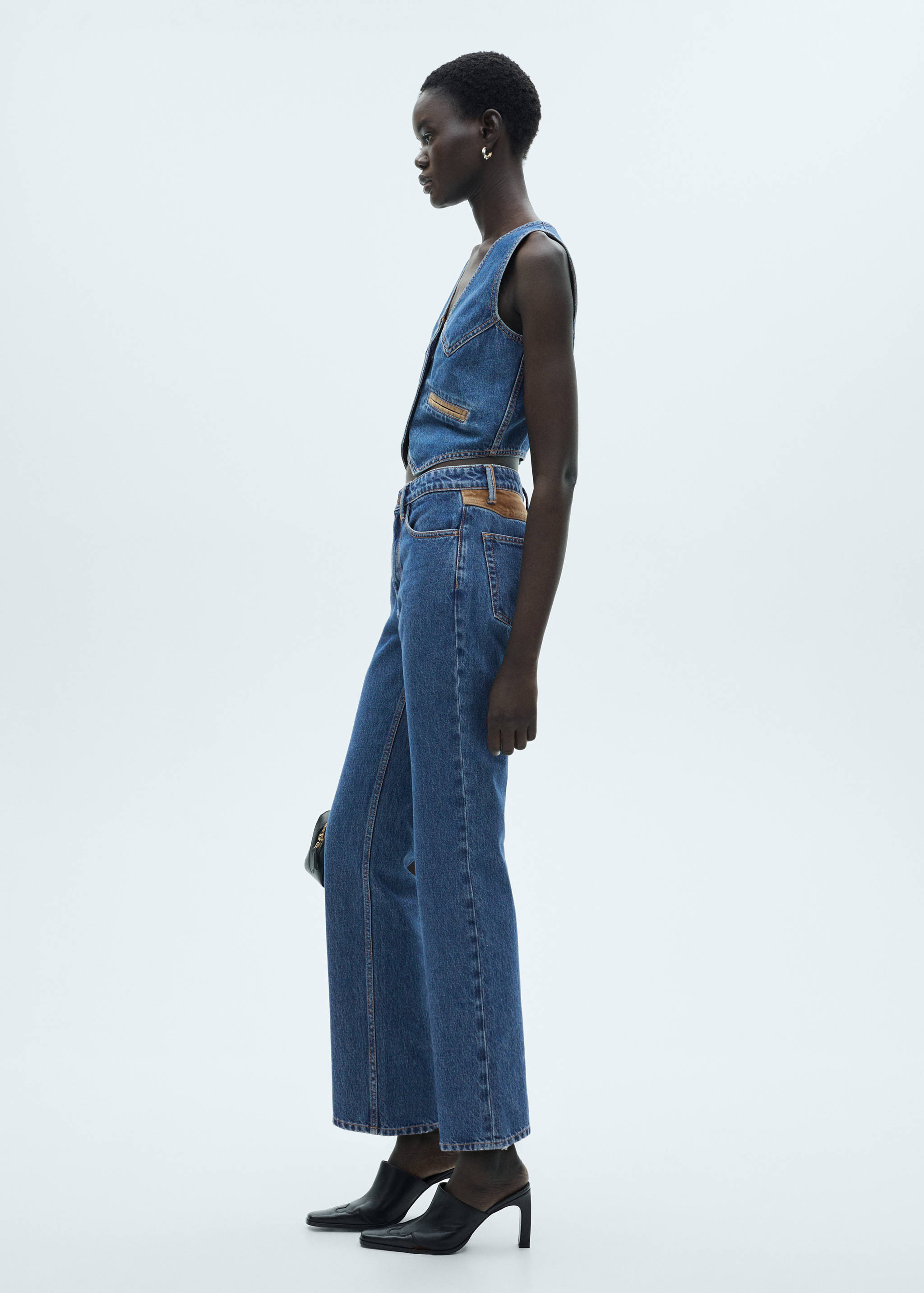 Denim vest with contrast details - General plane