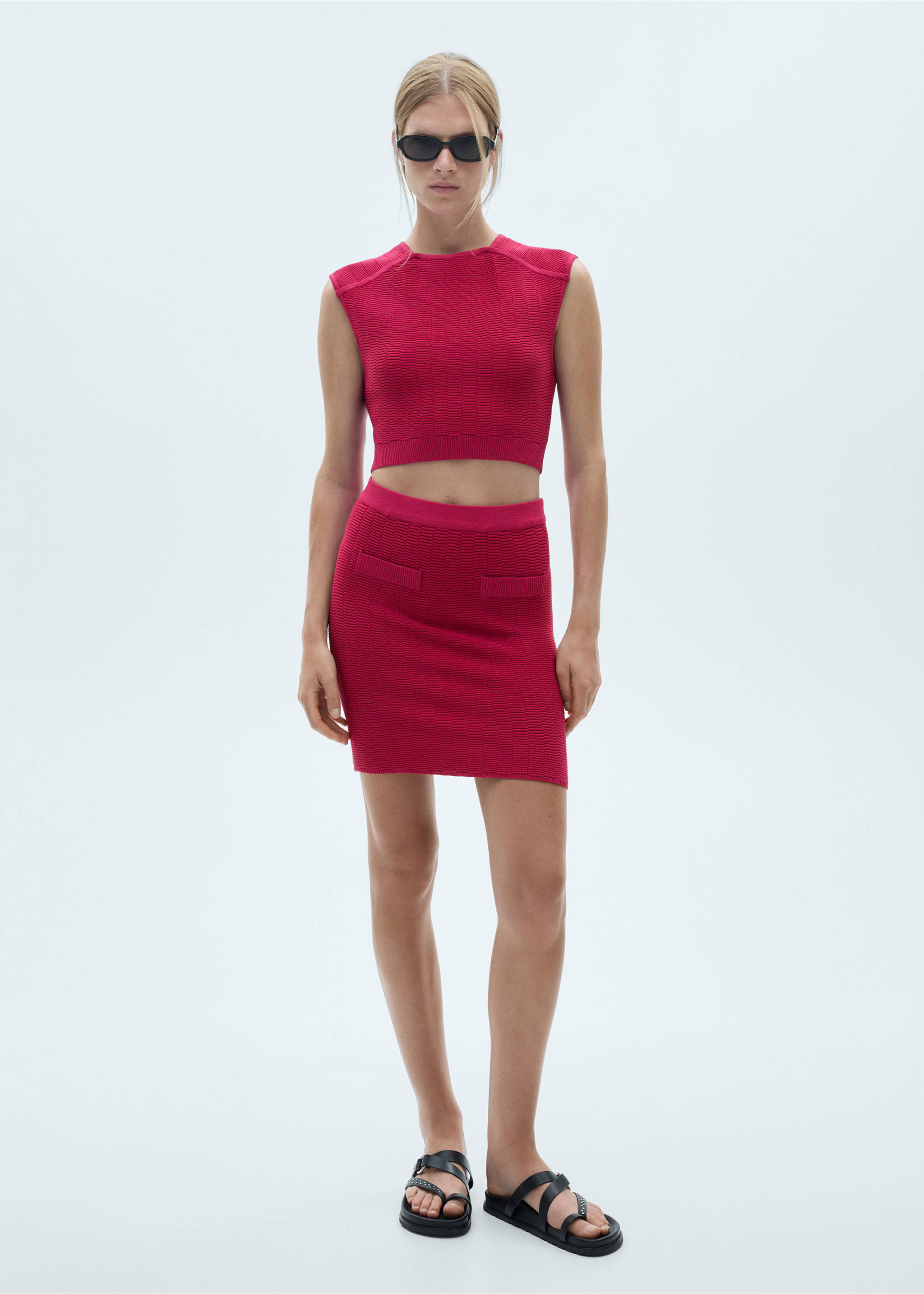 Minifalda punto - Plano general, Fucsia. Ref: 77087644-00.