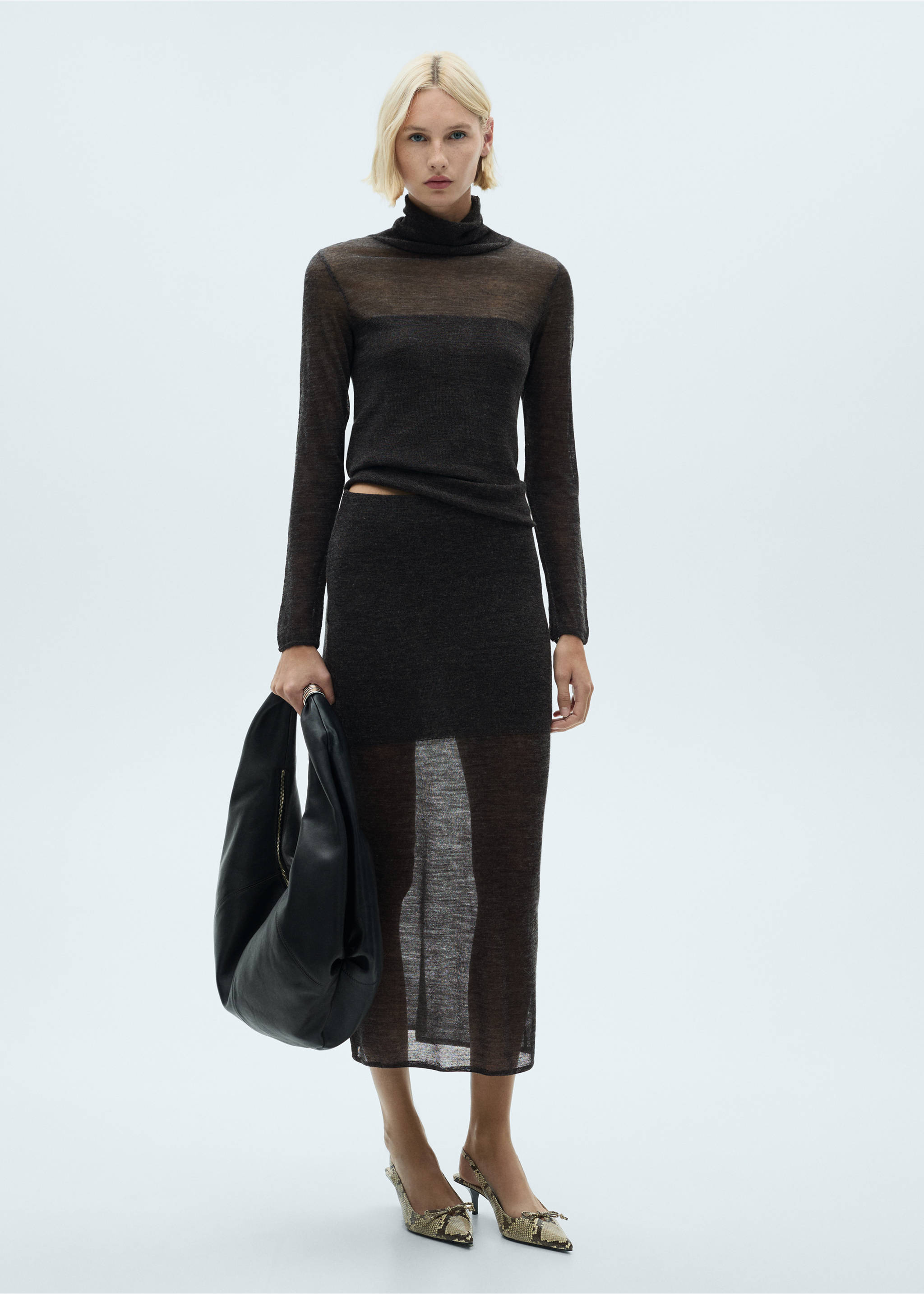 Semi-transparent knitted skirt - General plane, Dark Heather Grey. Ref: 77087660-00.