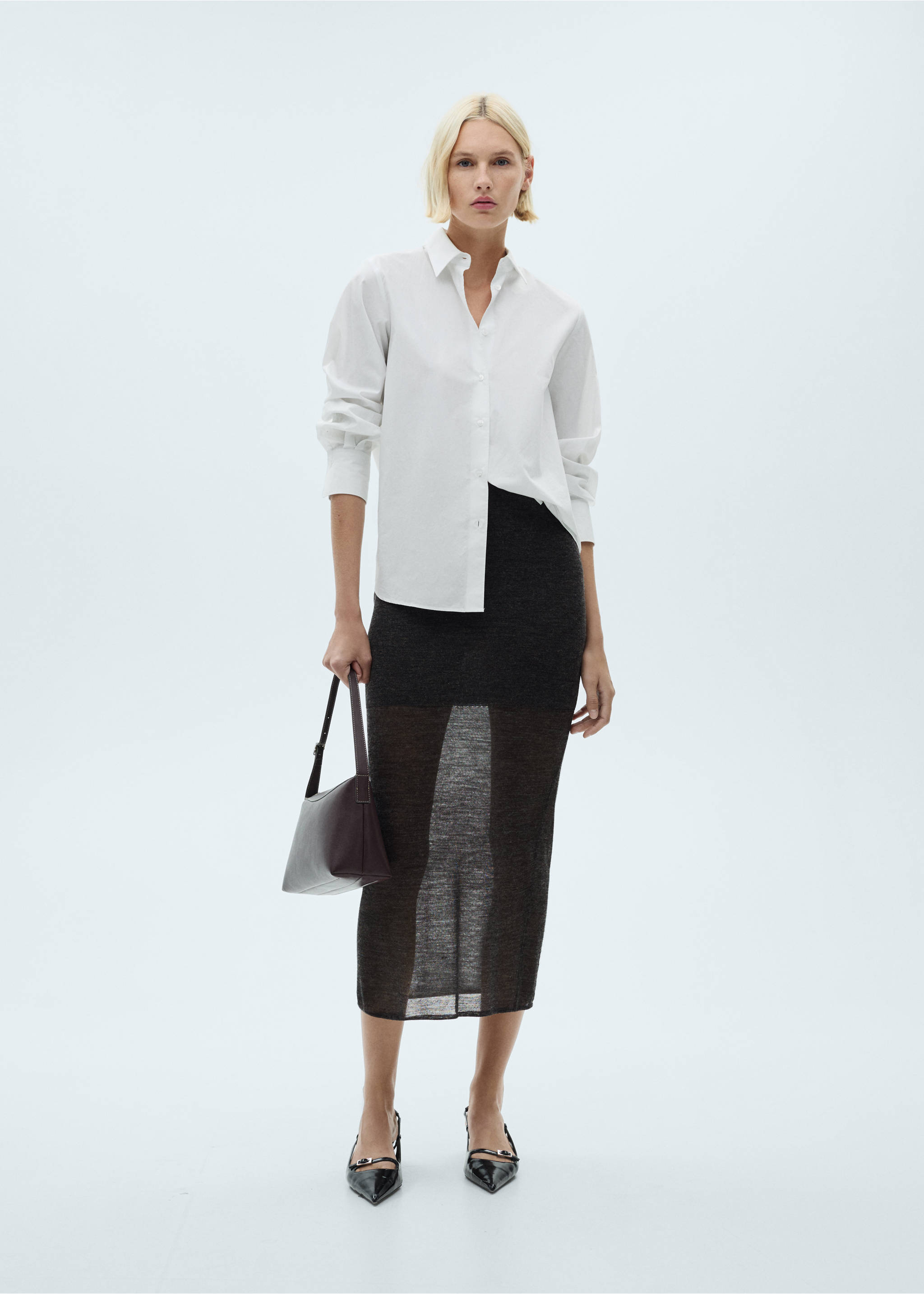 Semi-transparent knitted skirt - Details of the article 2, Dark Heather Grey. Ref: 77087660-00.