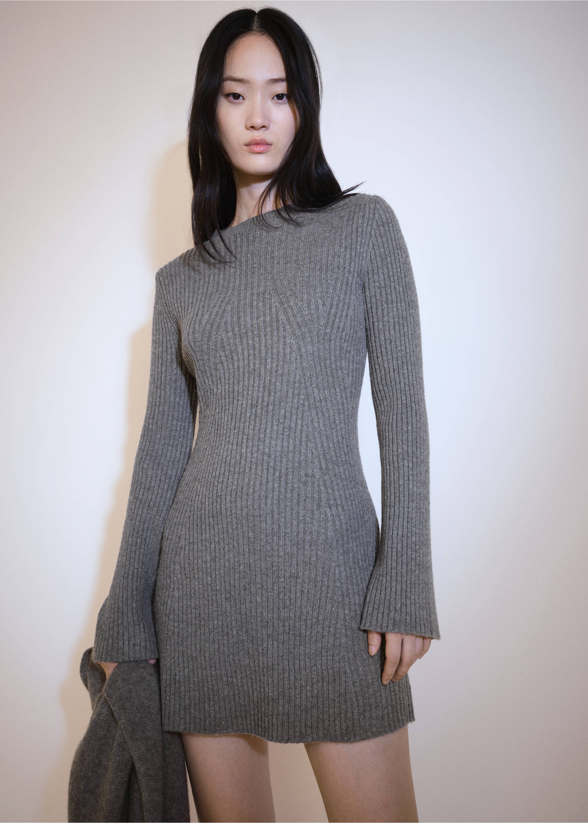 Ribbed short dress - Medium plane, Medium Heather Grey. Ref: 77087663-00.
