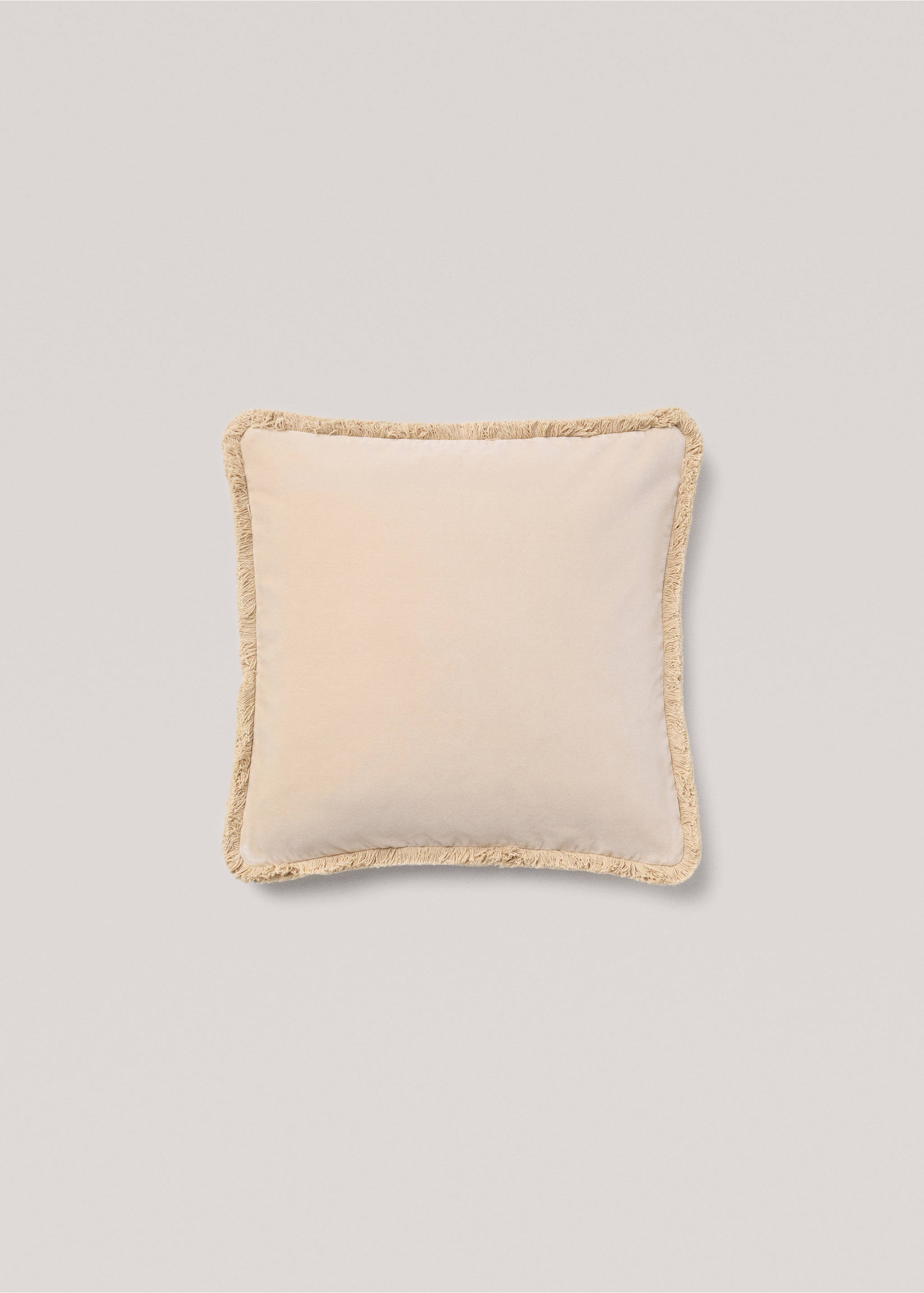 Fringed velvet cushion cover 45x45cm - Article without model, Sand. Ref: 77087669-00.