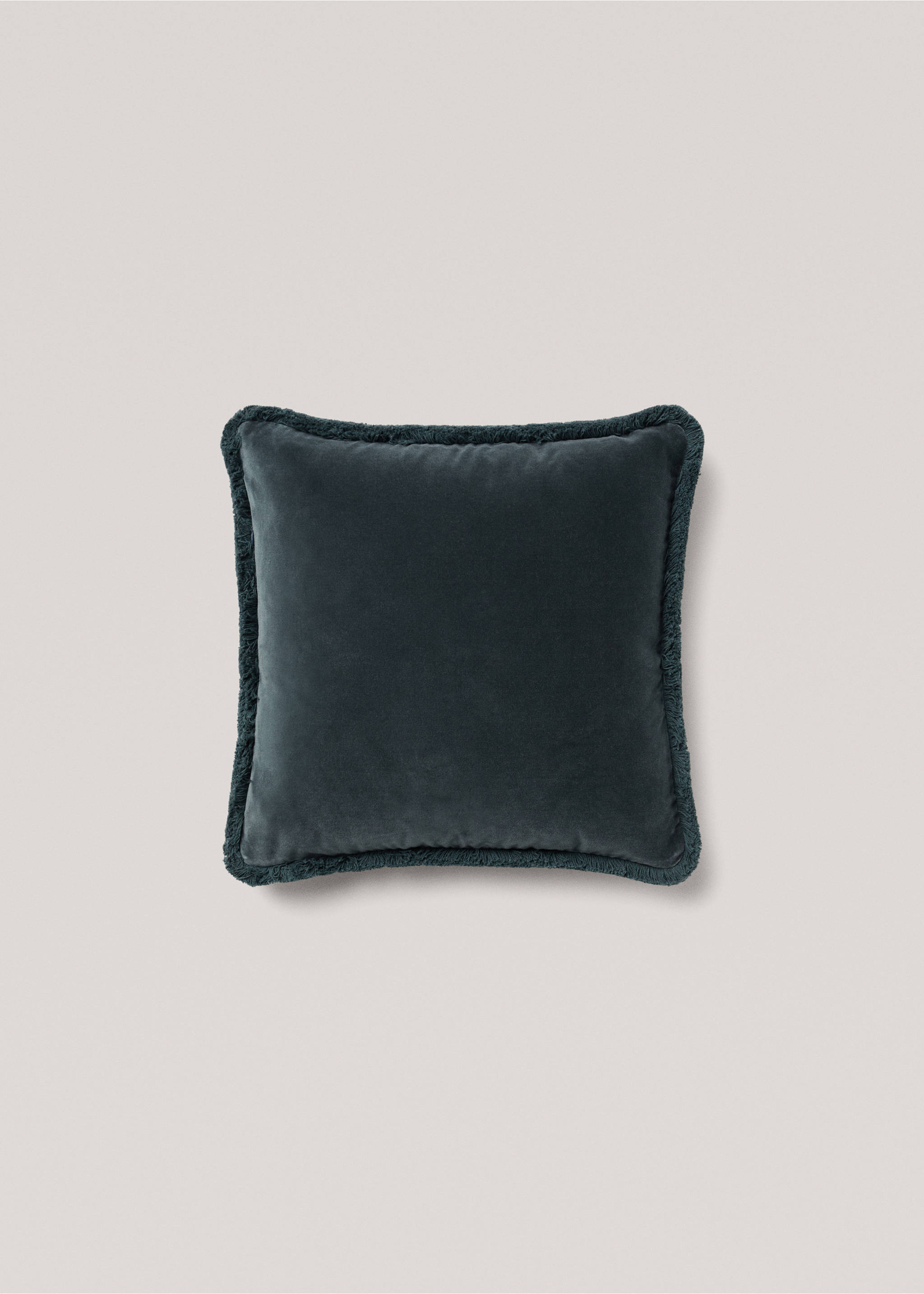 Housse coussin velours franges 45x45 cm - Article sans modèle, Bleu pétrole. Ref: 77087669-00.