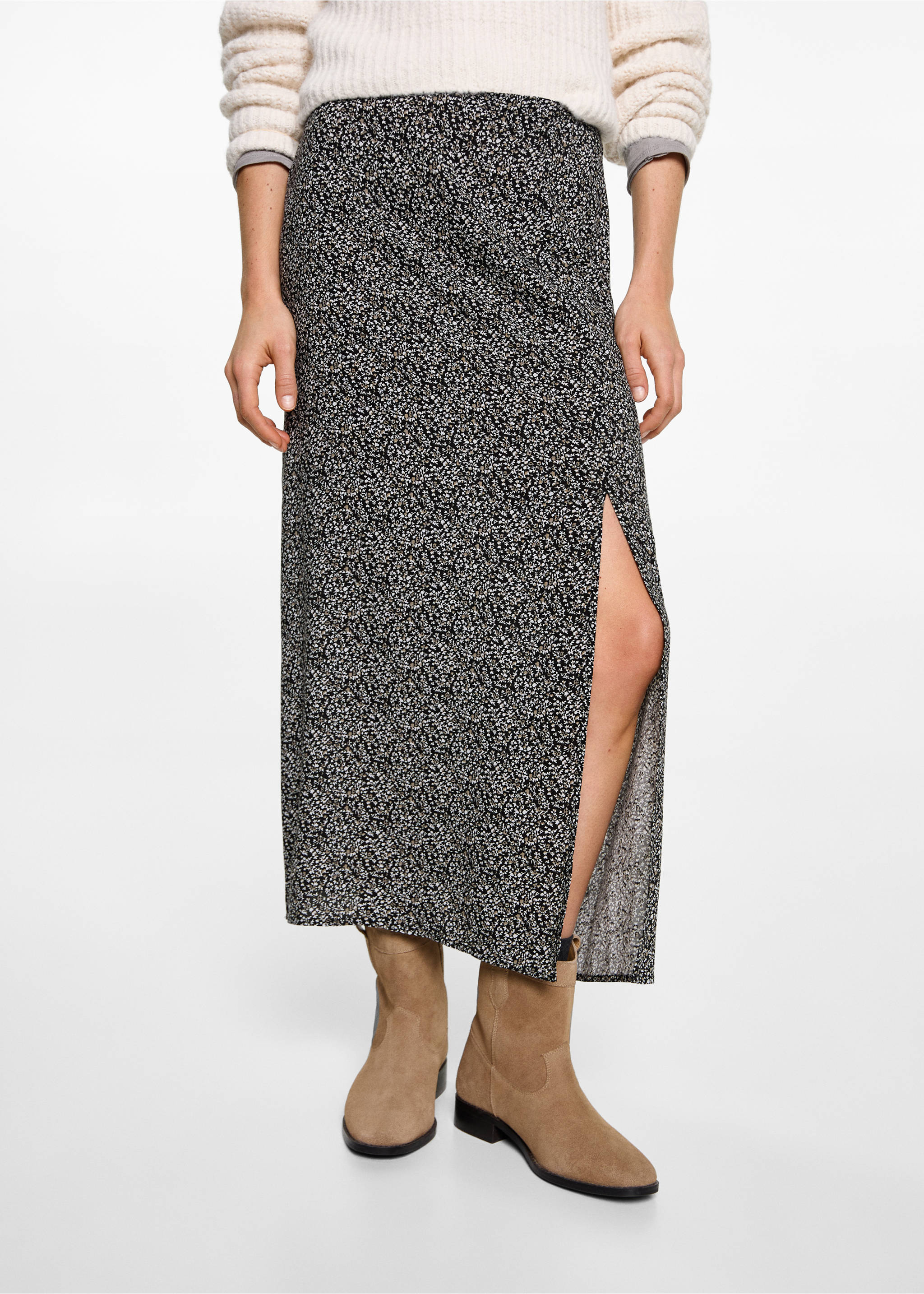 Geblümter Midi-Rock - Detail des Artikels 6, Schwarz. Ref: 77087671-00.