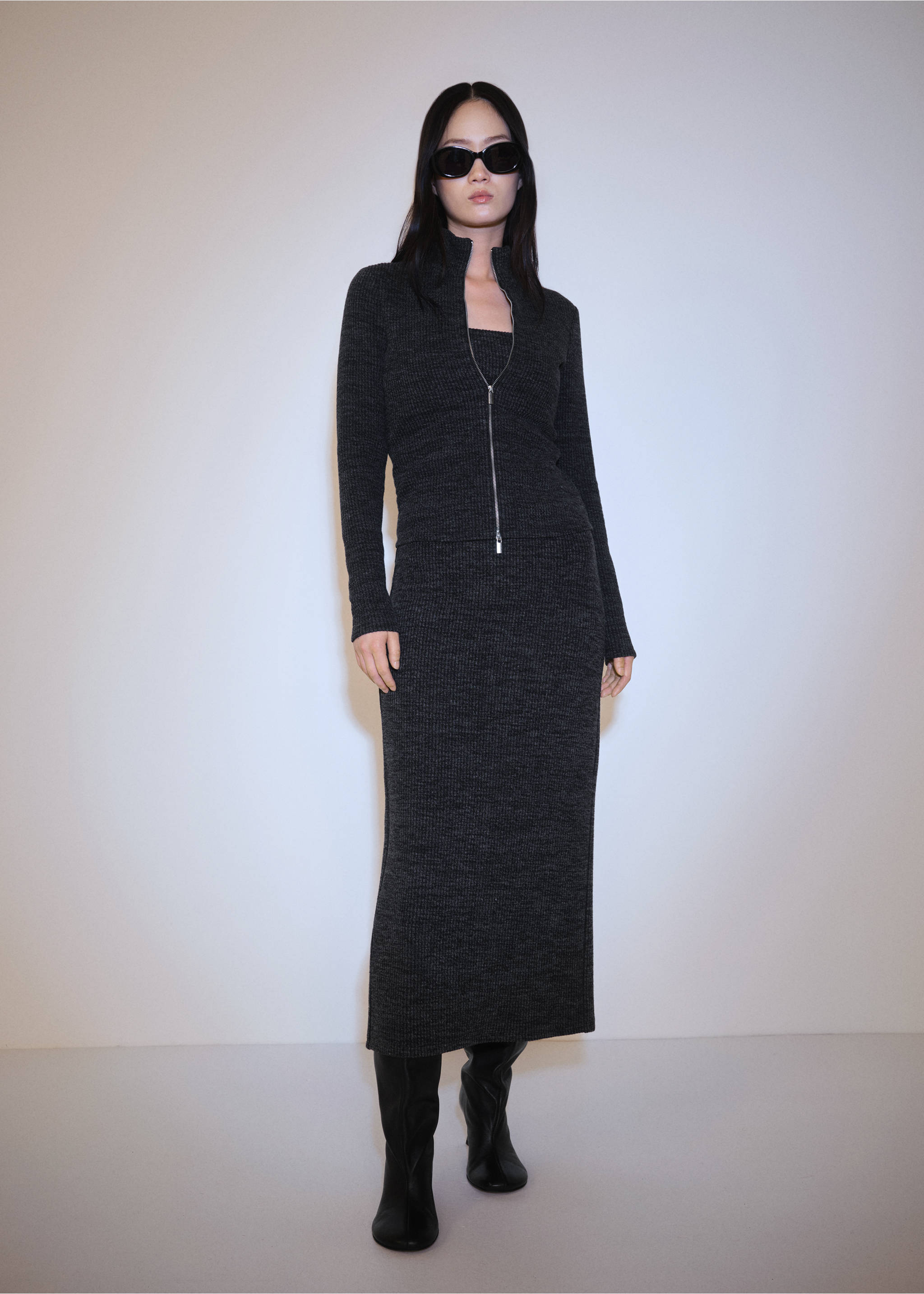 Knitted jacket with zip - General plane, Grey. Ref: 77087690-00.