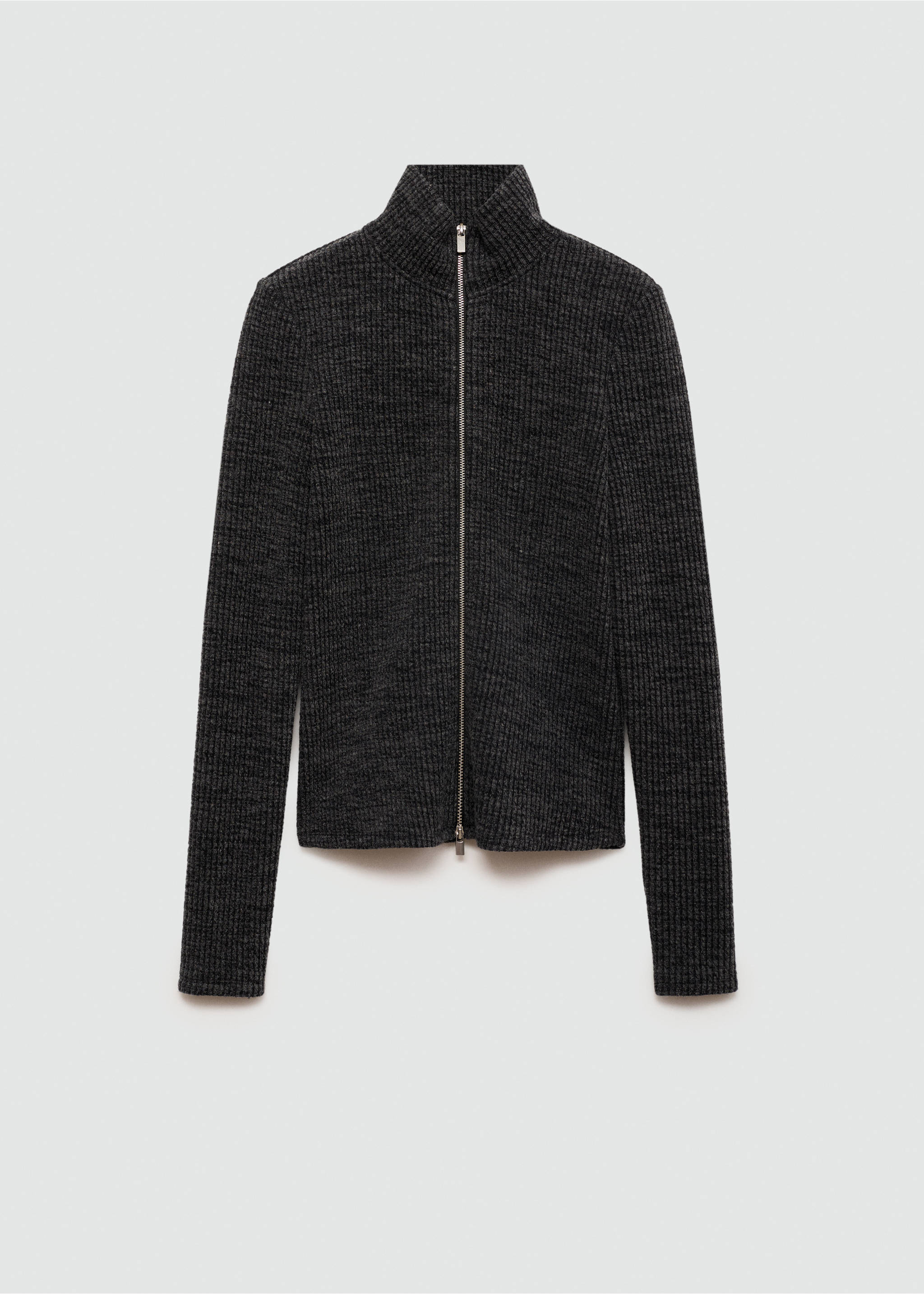 Knitted jacket with zip - Article without model, Grey. Ref: 77087690-00.