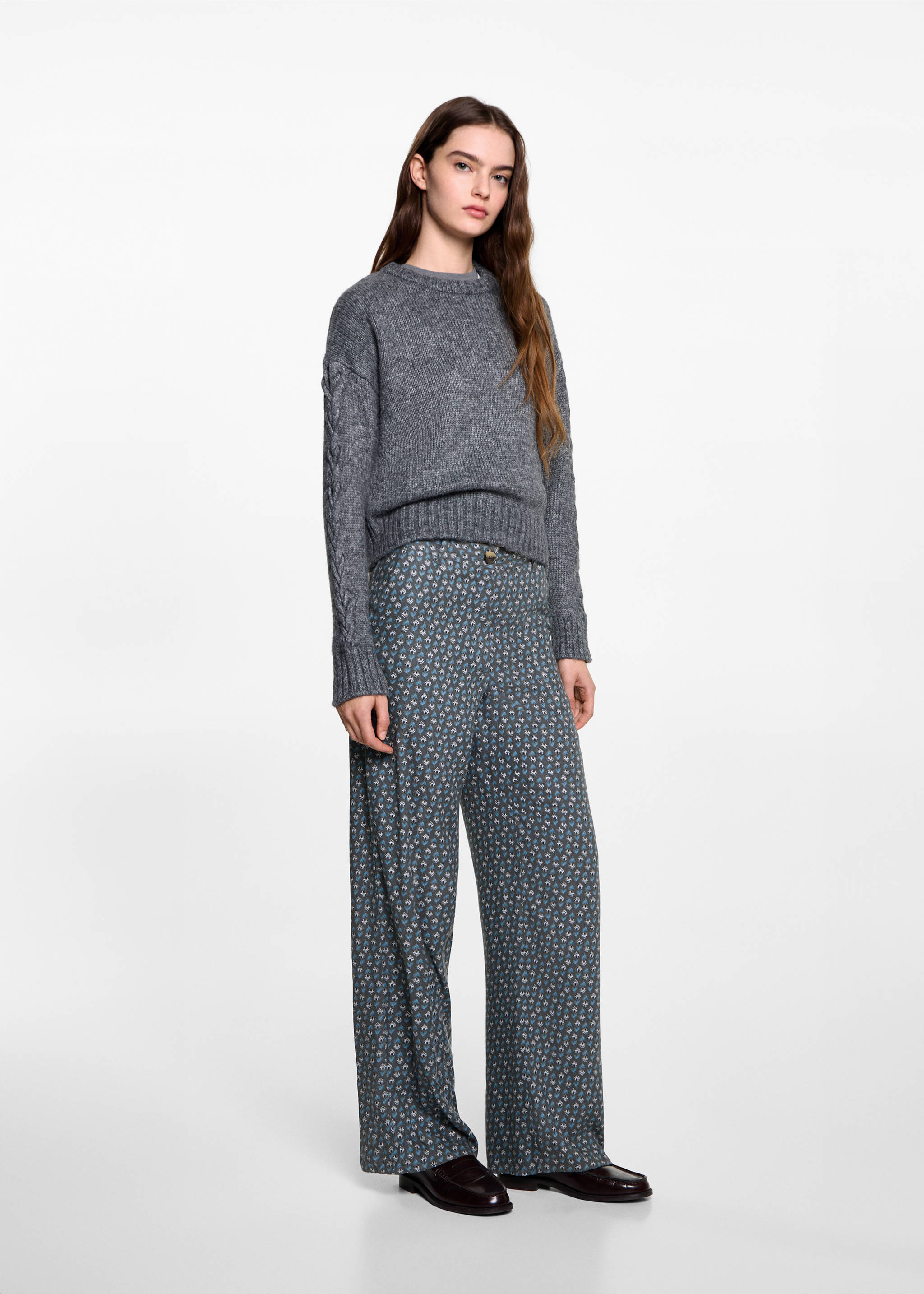 Flowy printed trousers - General plane, Charcoal. Ref: 77087702-00.