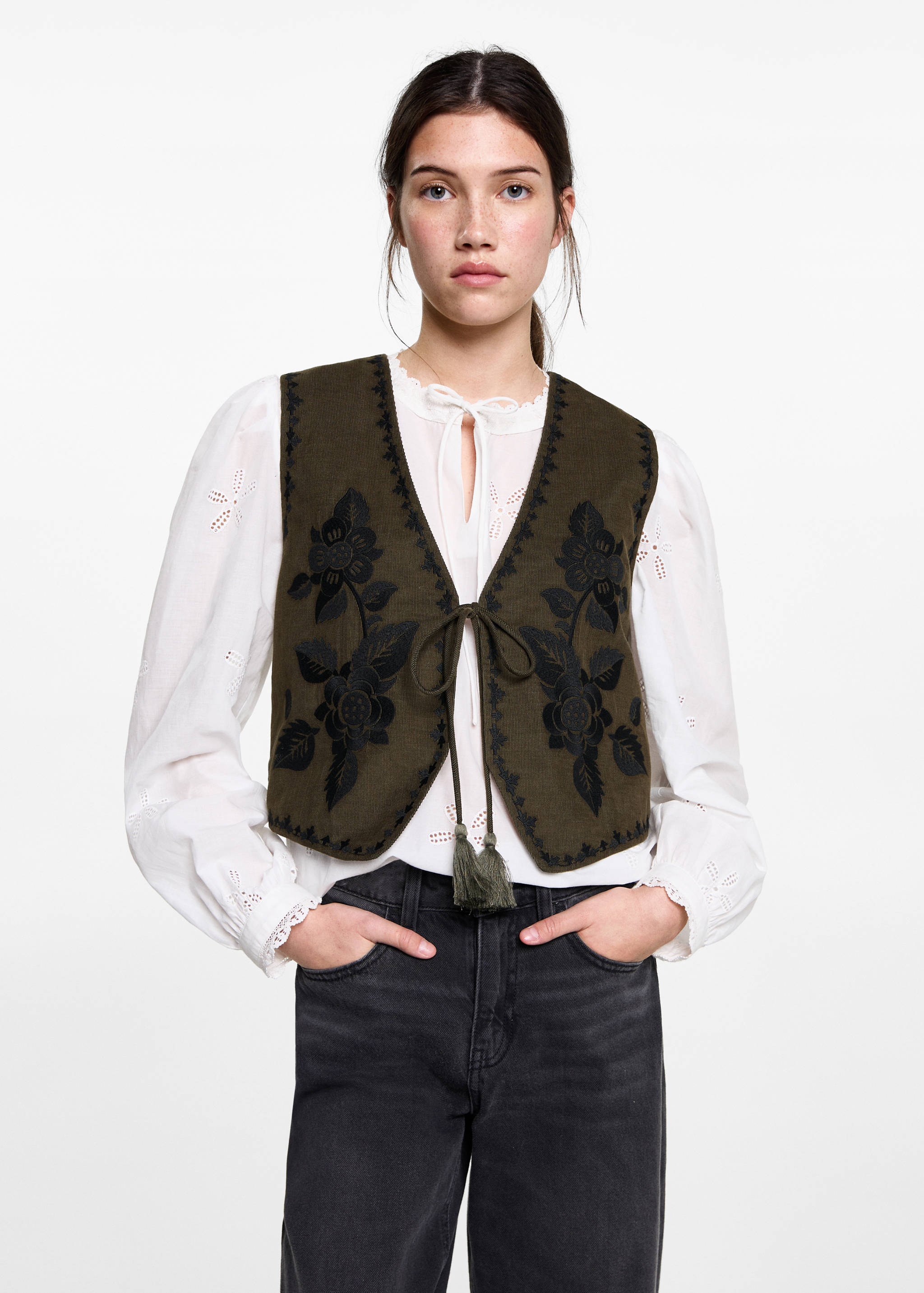 Floral-embroidered vest - Medium plane