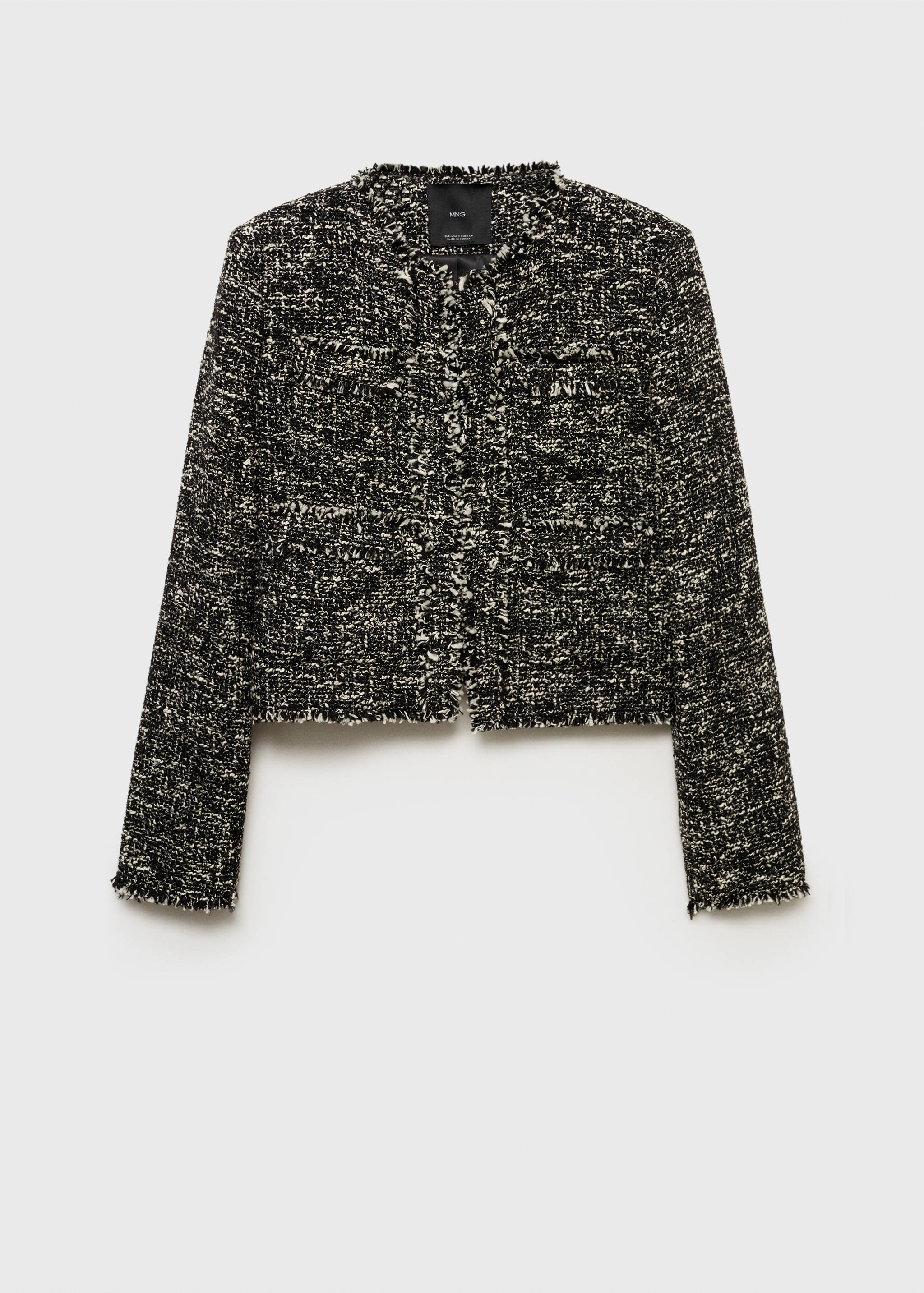 Tweed jacket with frayed ends - Article without model, Black. Ref: 77087719-00.