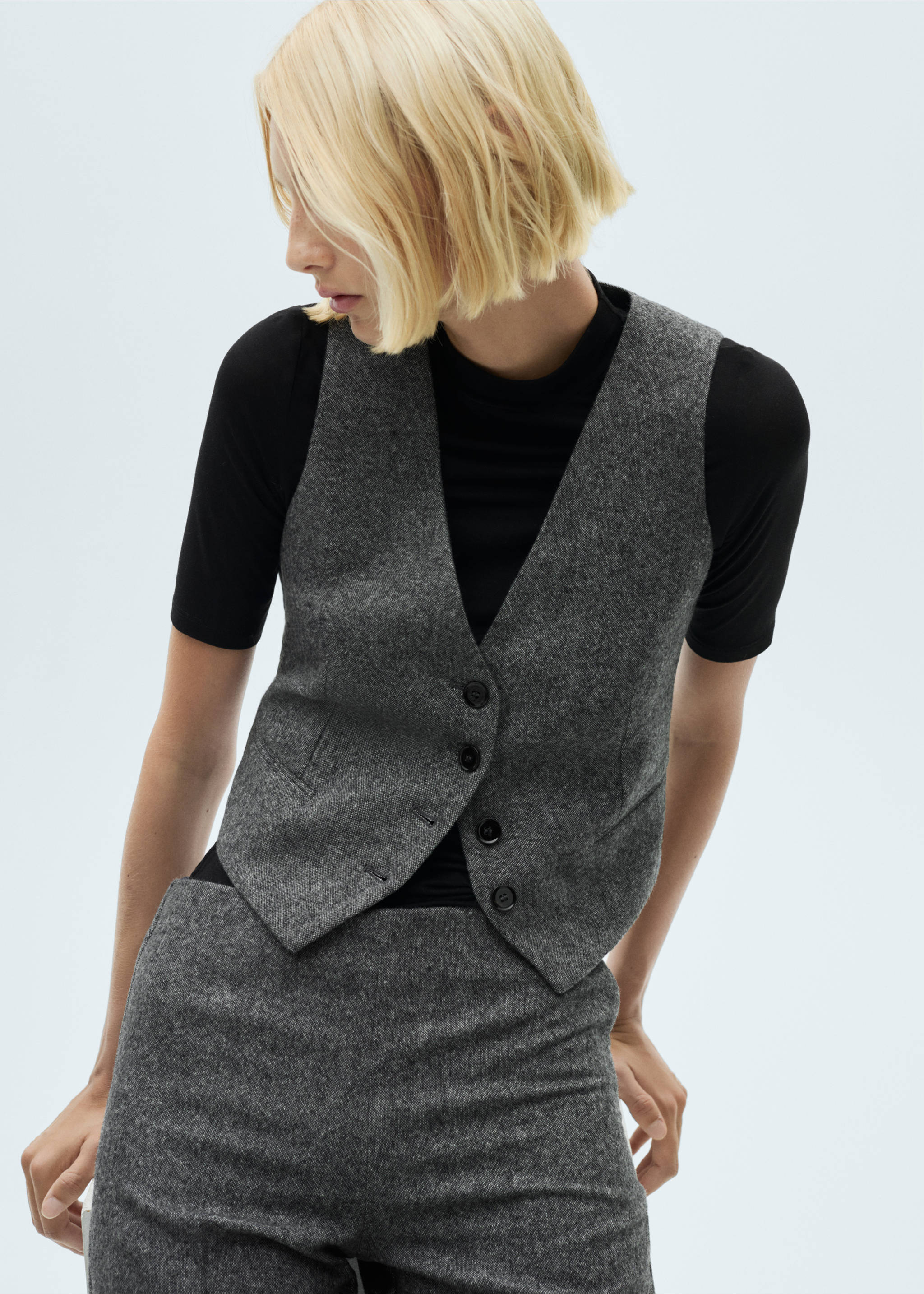 Marbled wool suit waistcoat - Medium plane, Black. Ref: 77087720-00.
