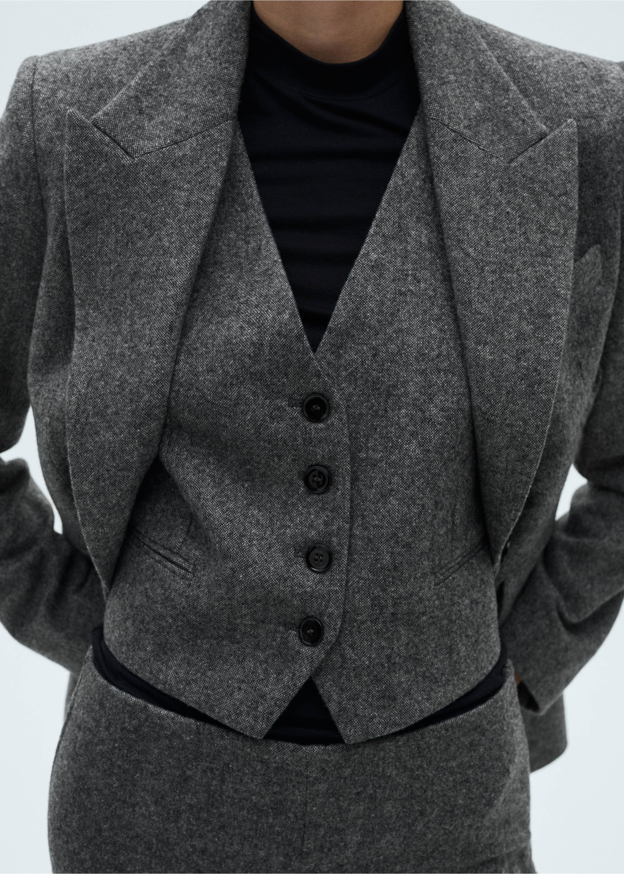 Marbled wool suit waistcoat - Details of the article 6, Black. Ref: 77087720-00.