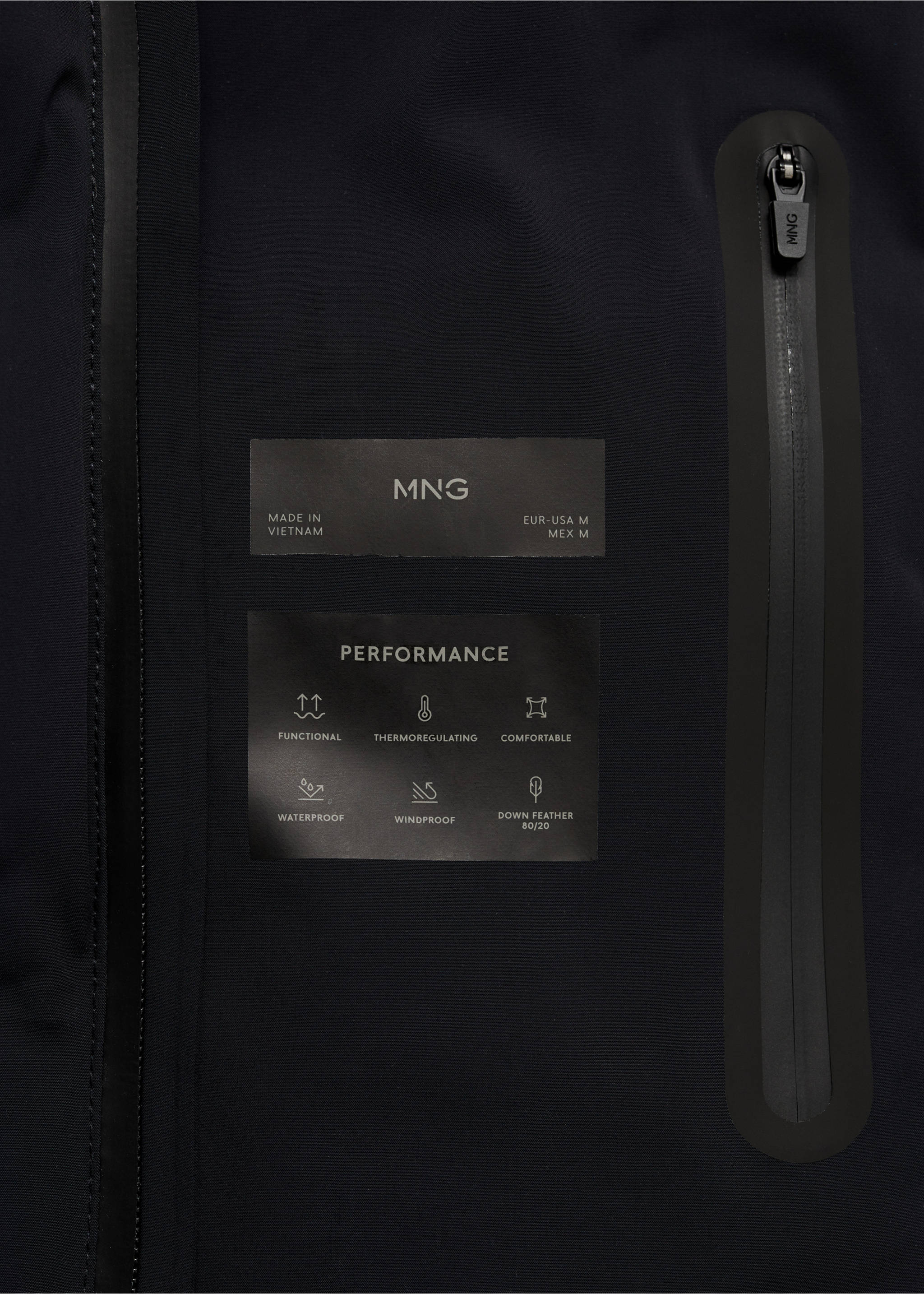 Waterproof anorak with down and feather filling - Details of the article 0, Dark Navy. Ref: 77087911-00.