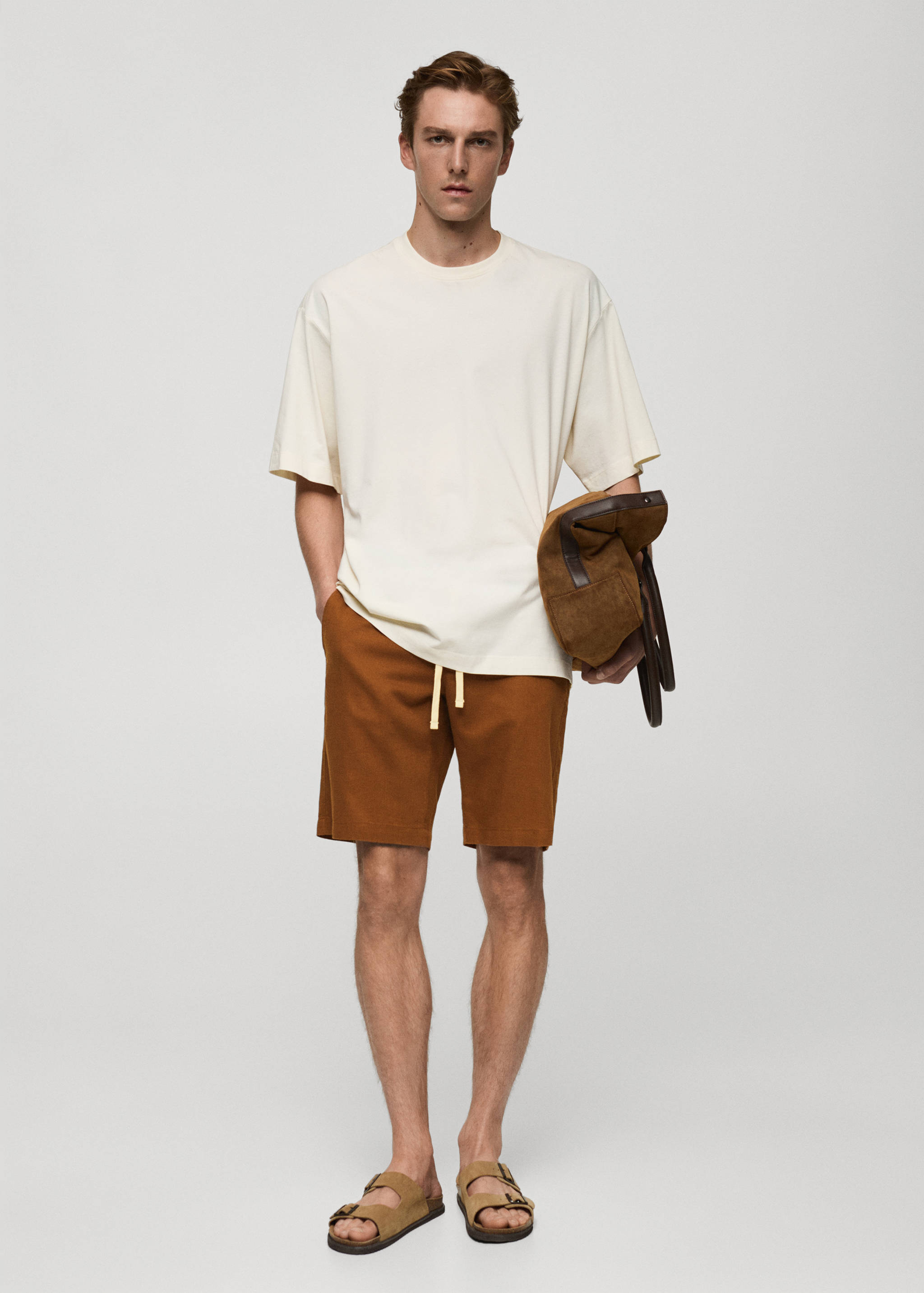 100% linen bermuda shorts with drawstring - General plane