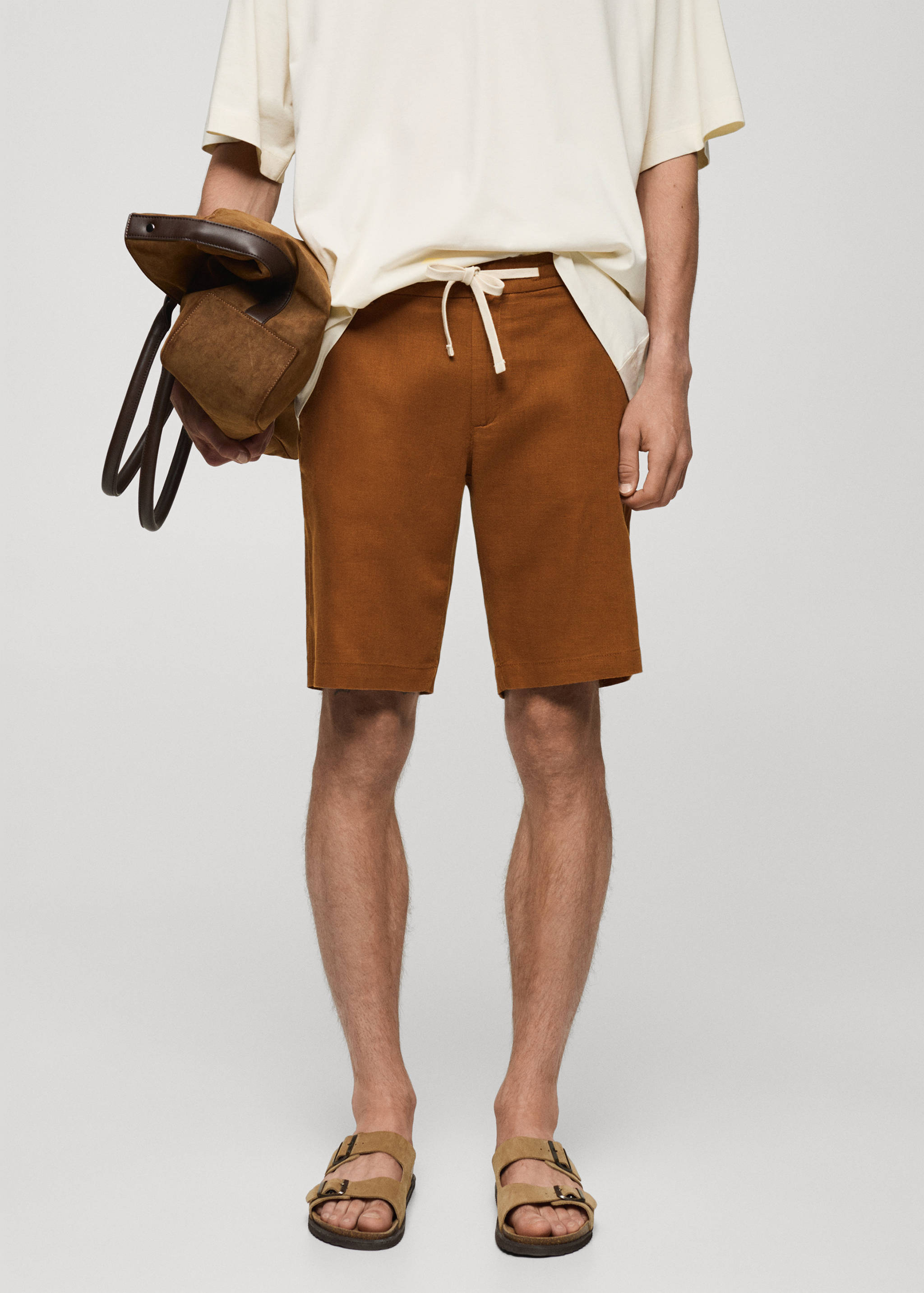 100% linen bermuda shorts with drawstring - Medium plane