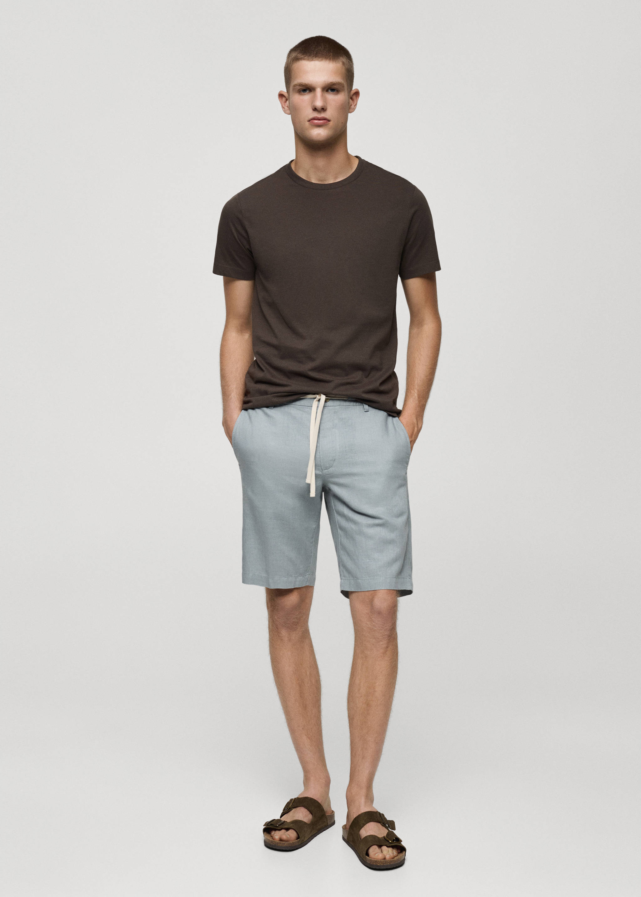 100% linen bermuda shorts with drawstring - General plane