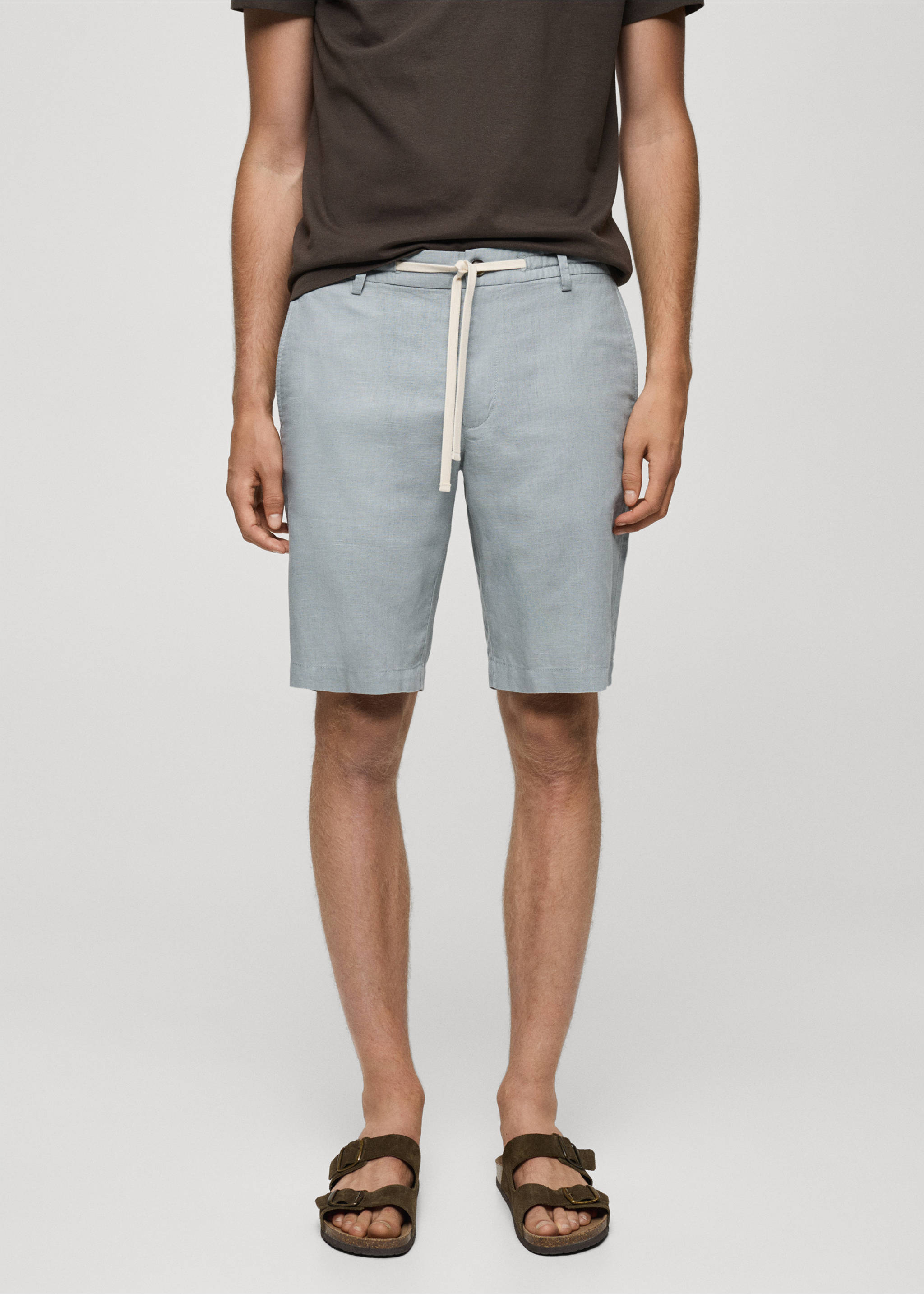 100% linen bermuda shorts with drawstring - Medium plane, Aqua Green. Ref: 77087913-00.