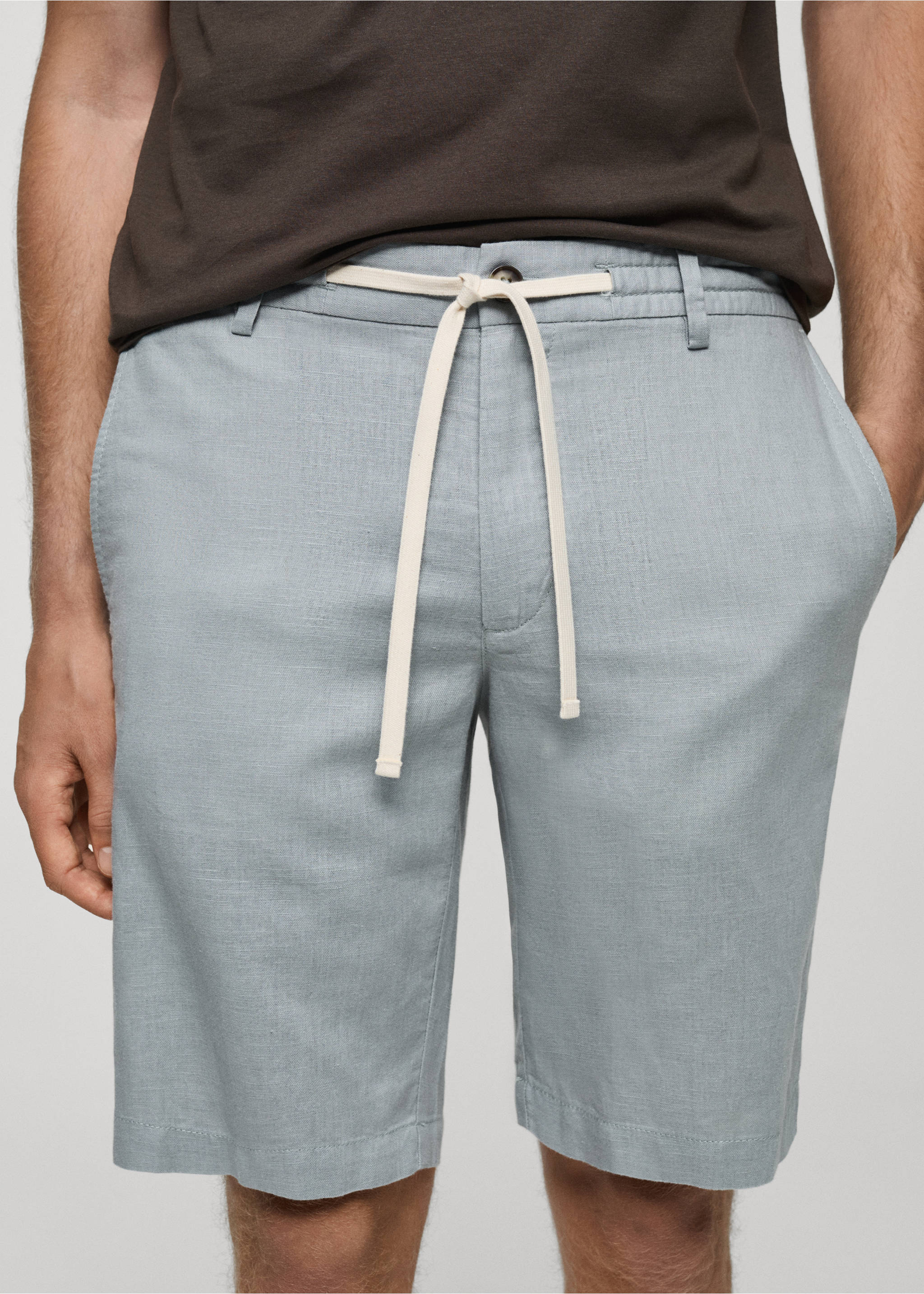 100% linen bermuda shorts with drawstring - Details of the article 1, Aqua Green. Ref: 77087913-00.
