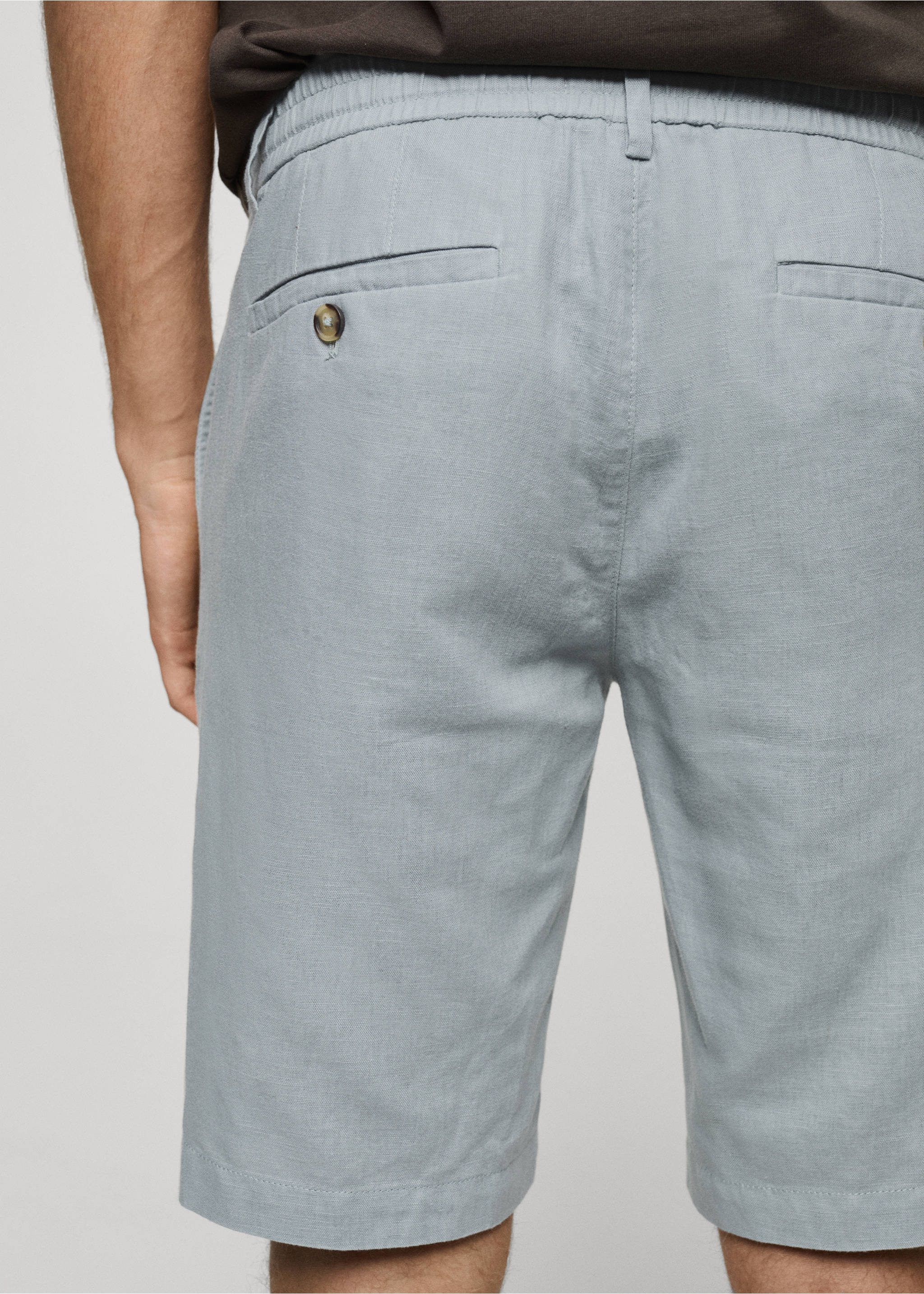 100% linen bermuda shorts with drawstring - Details of the article 6, Aqua Green. Ref: 77087913-00.