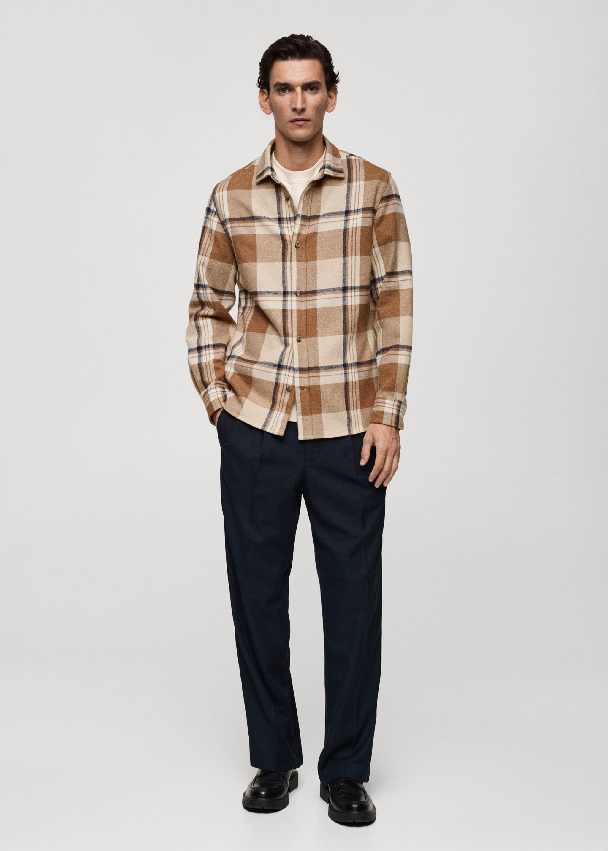 100% cotton flannel check overshirt - General plane, Beige. Ref: 77087914-00.