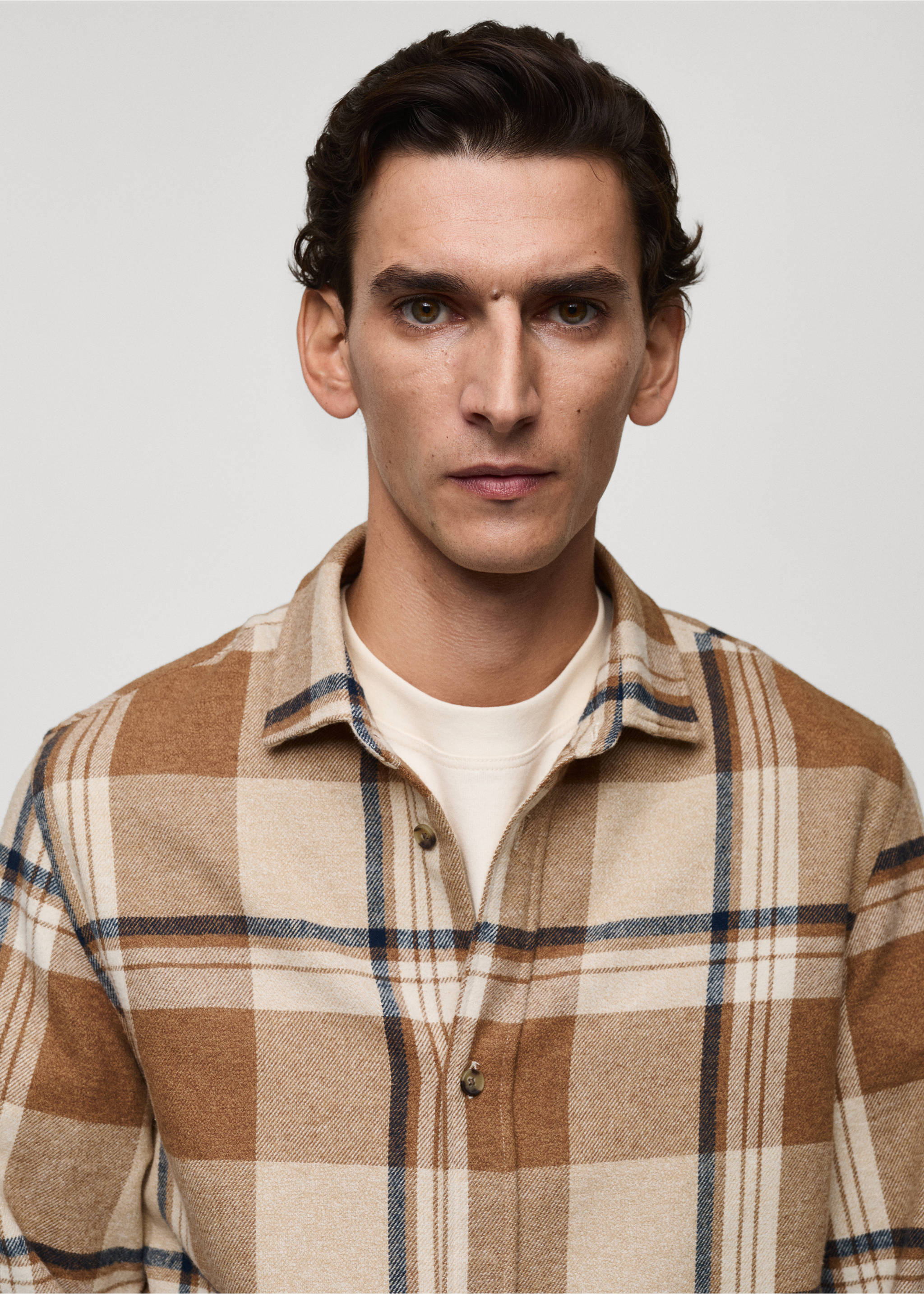 100% cotton flannel check overshirt - Details of the article 1, Beige. Ref: 77087914-00.
