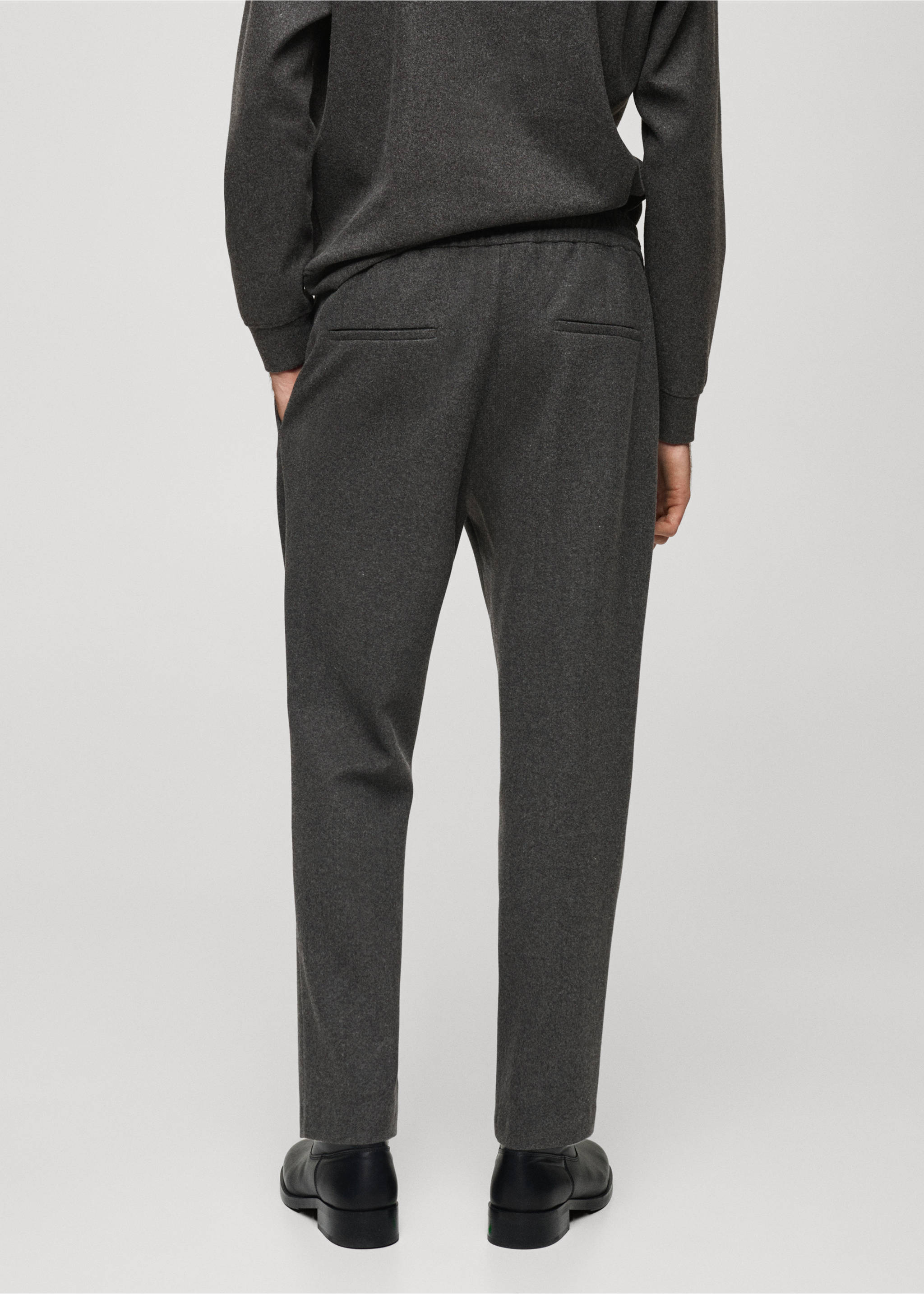 Flannel joggers with drawstring - Reverse of the article, Charcoal. Ref: 77087920-00.