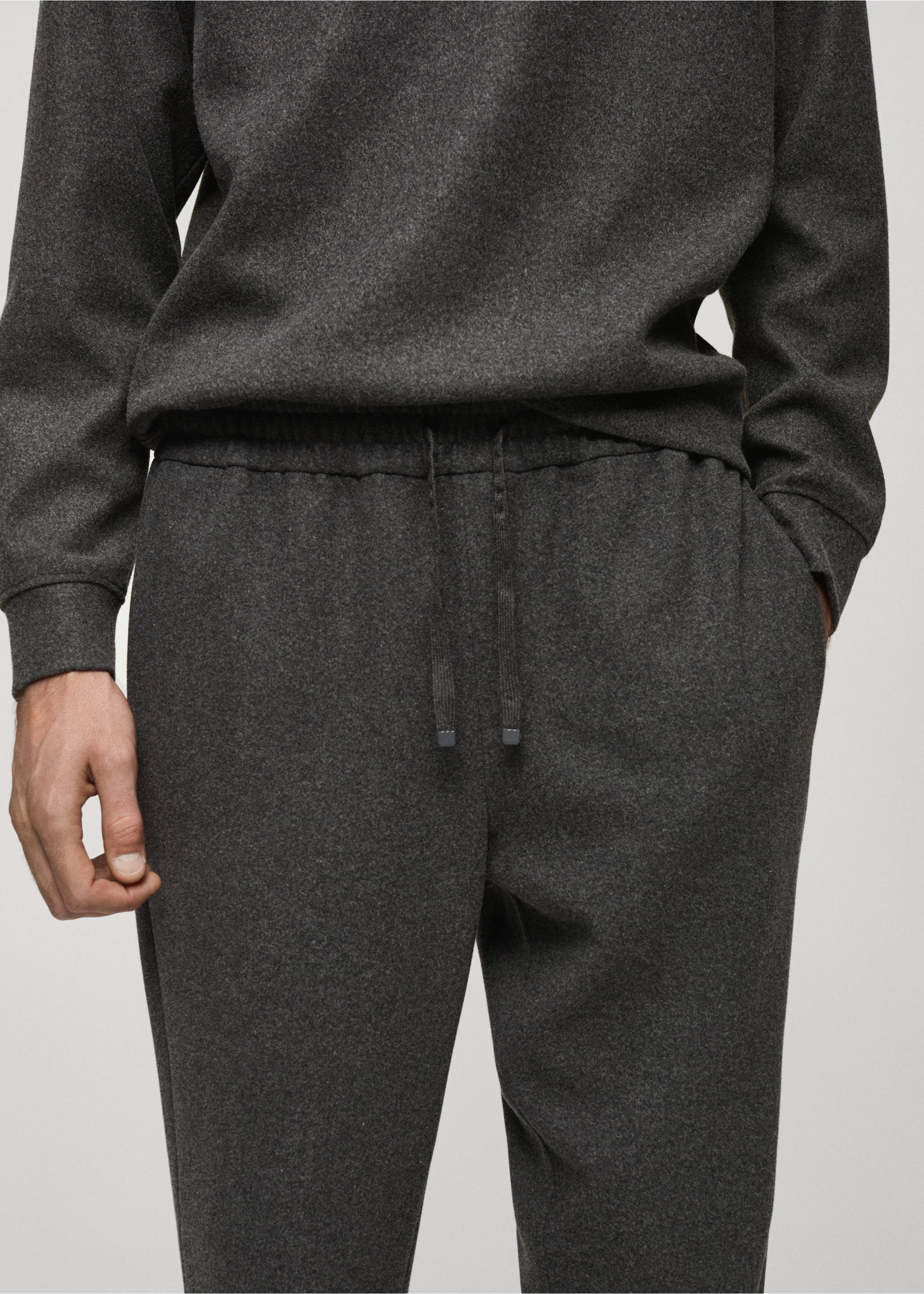 Flannel joggers with drawstring - Details of the article 1, Charcoal. Ref: 77087920-00.
