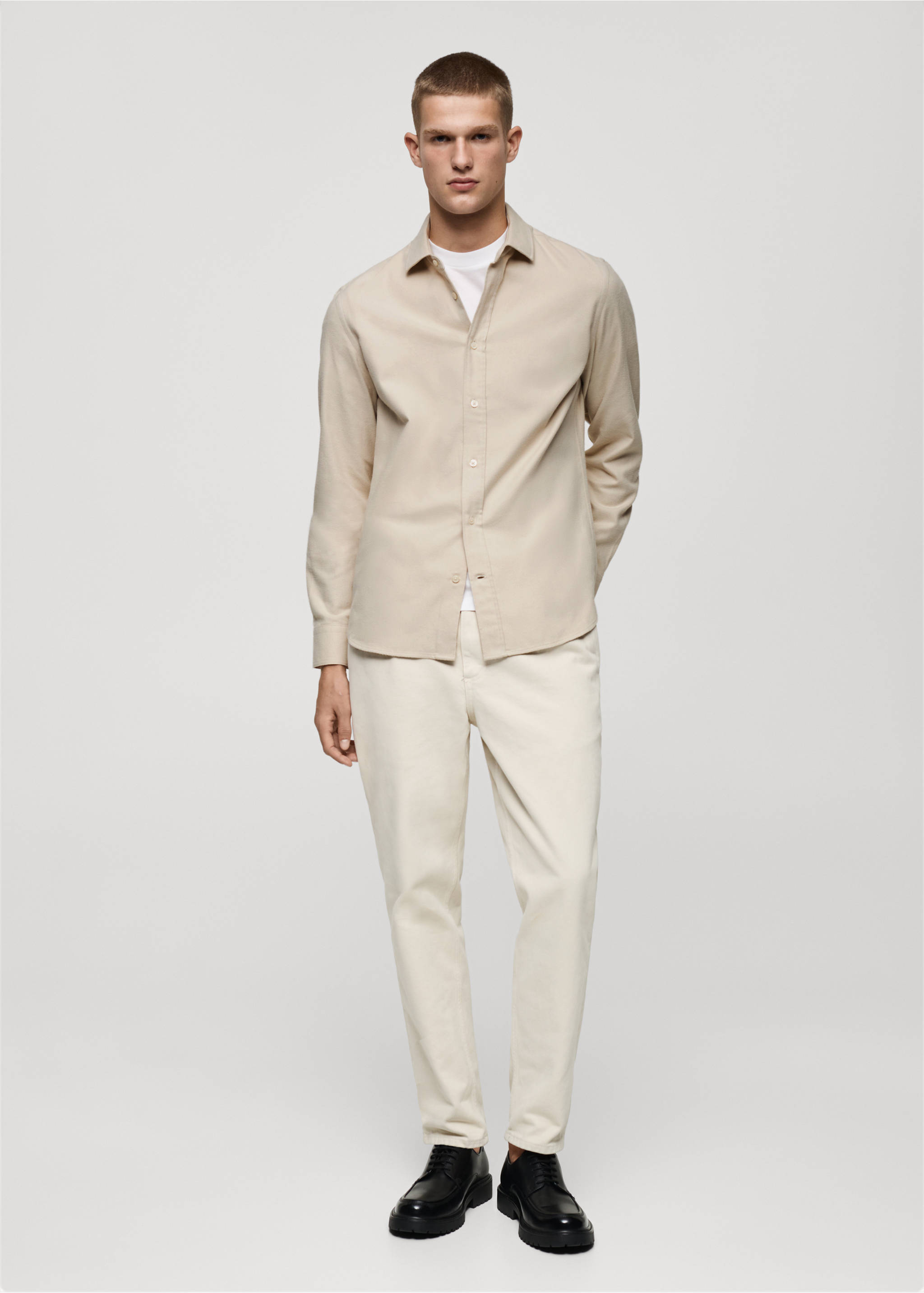 Chemise 100 % coton flanelle regular-fit - Plan général, Gris clair/pastel. Ref: 77087923-00.