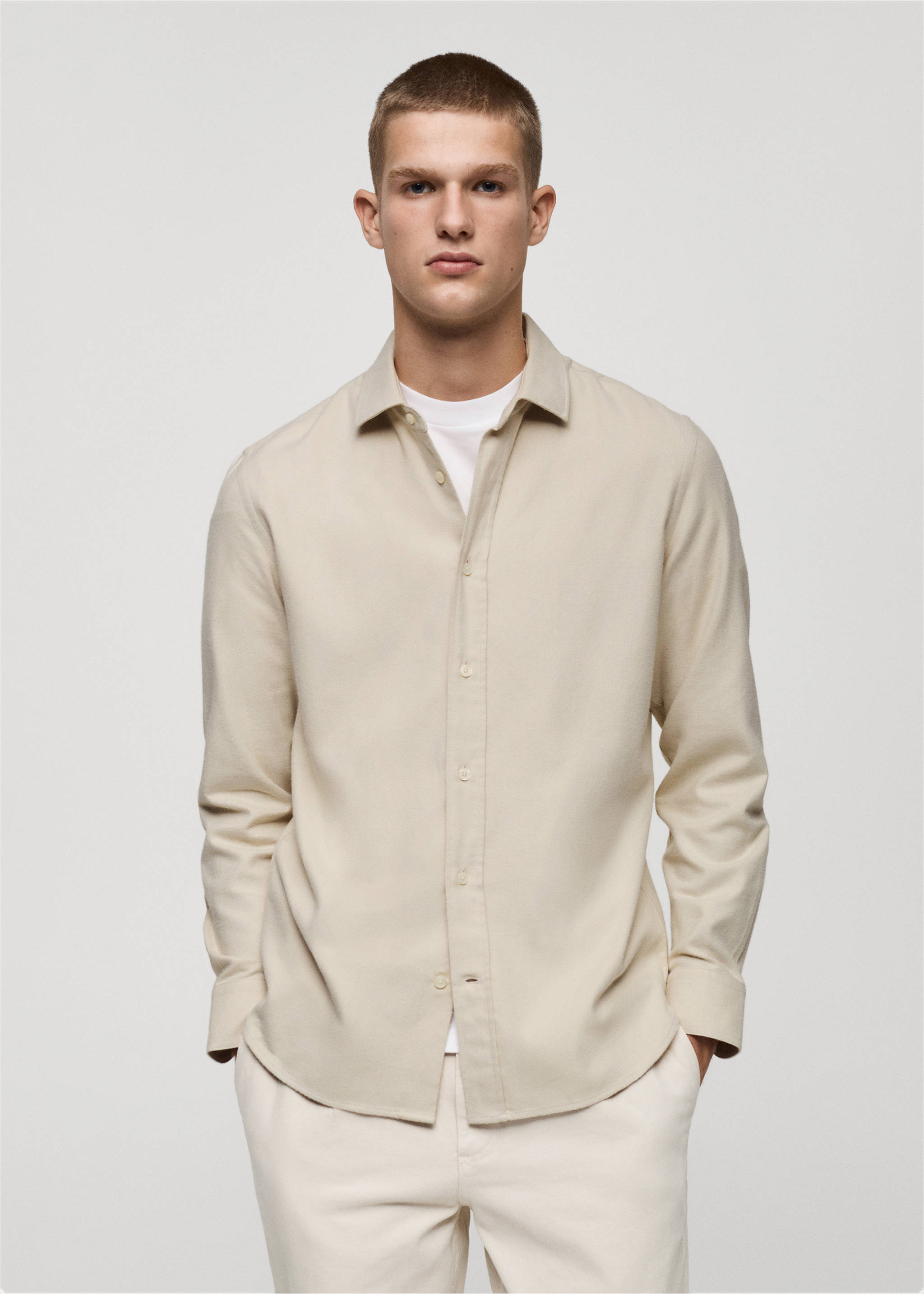 Chemise 100 % coton flanelle regular-fit - Plan moyen, Gris clair/pastel. Ref: 77087923-00.