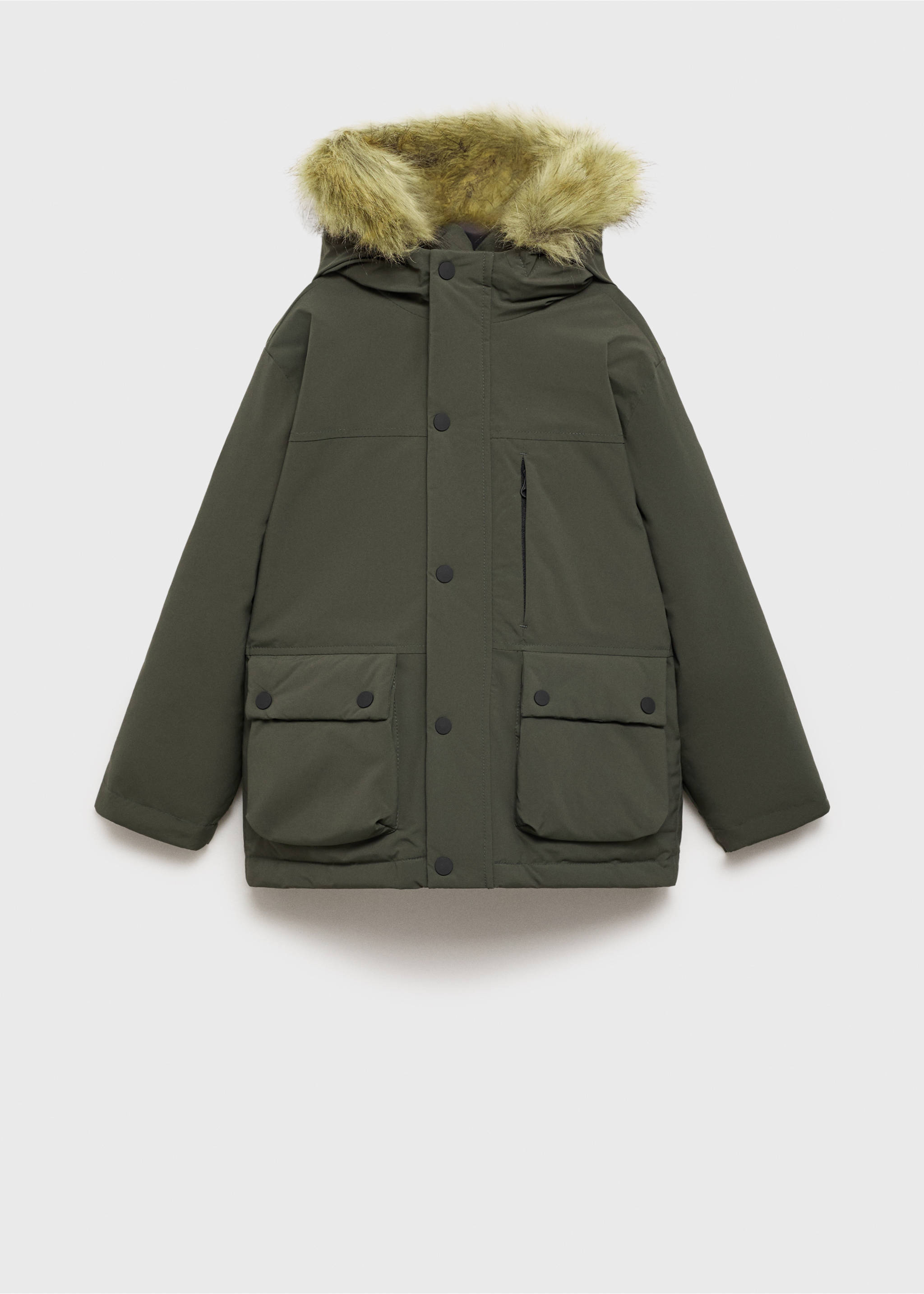 Anorak with shearling-effect hood - Article without model, Forest Green. Ref: 77087931-00.