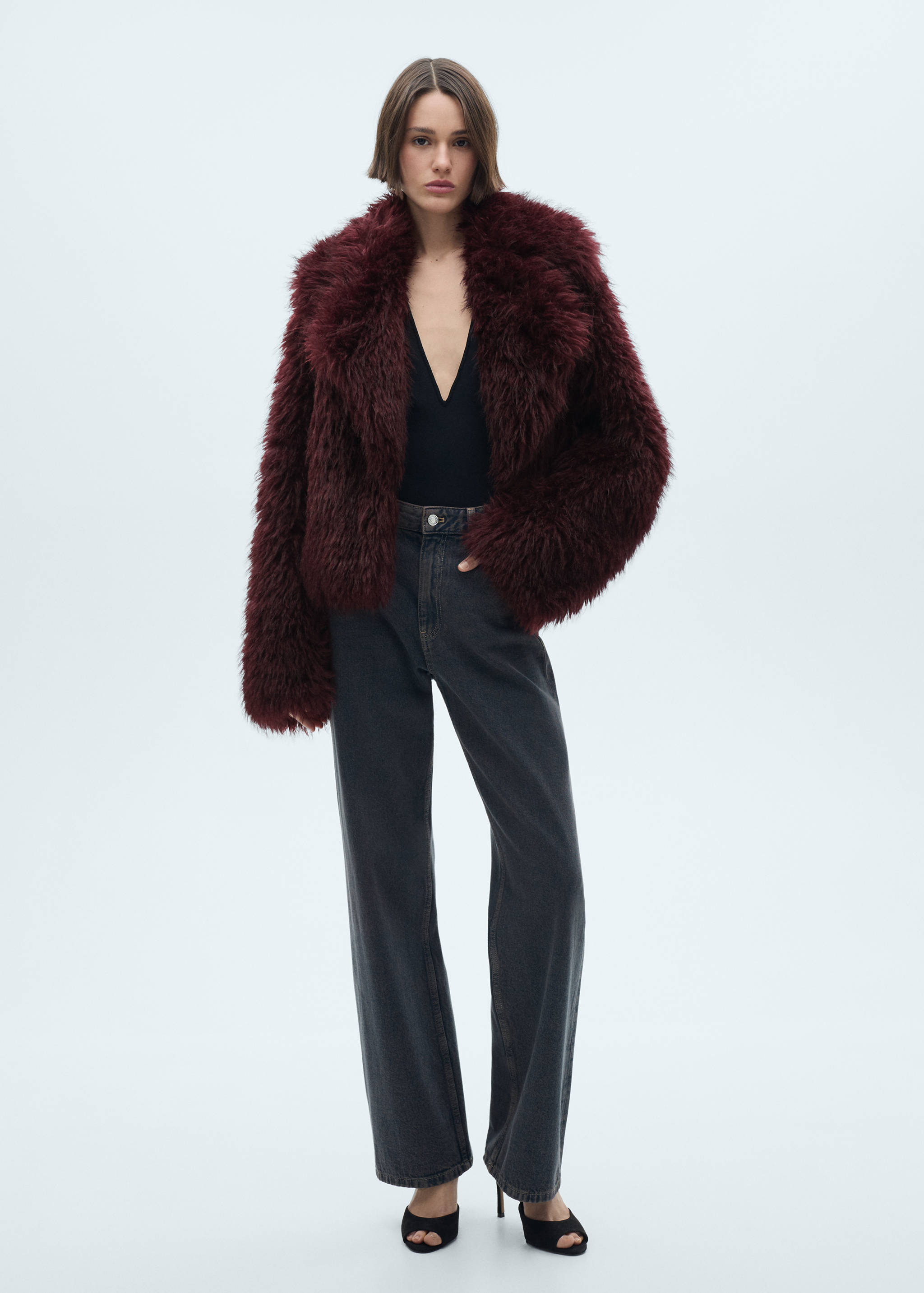 Fur-effect jacket with lapels - General plane
