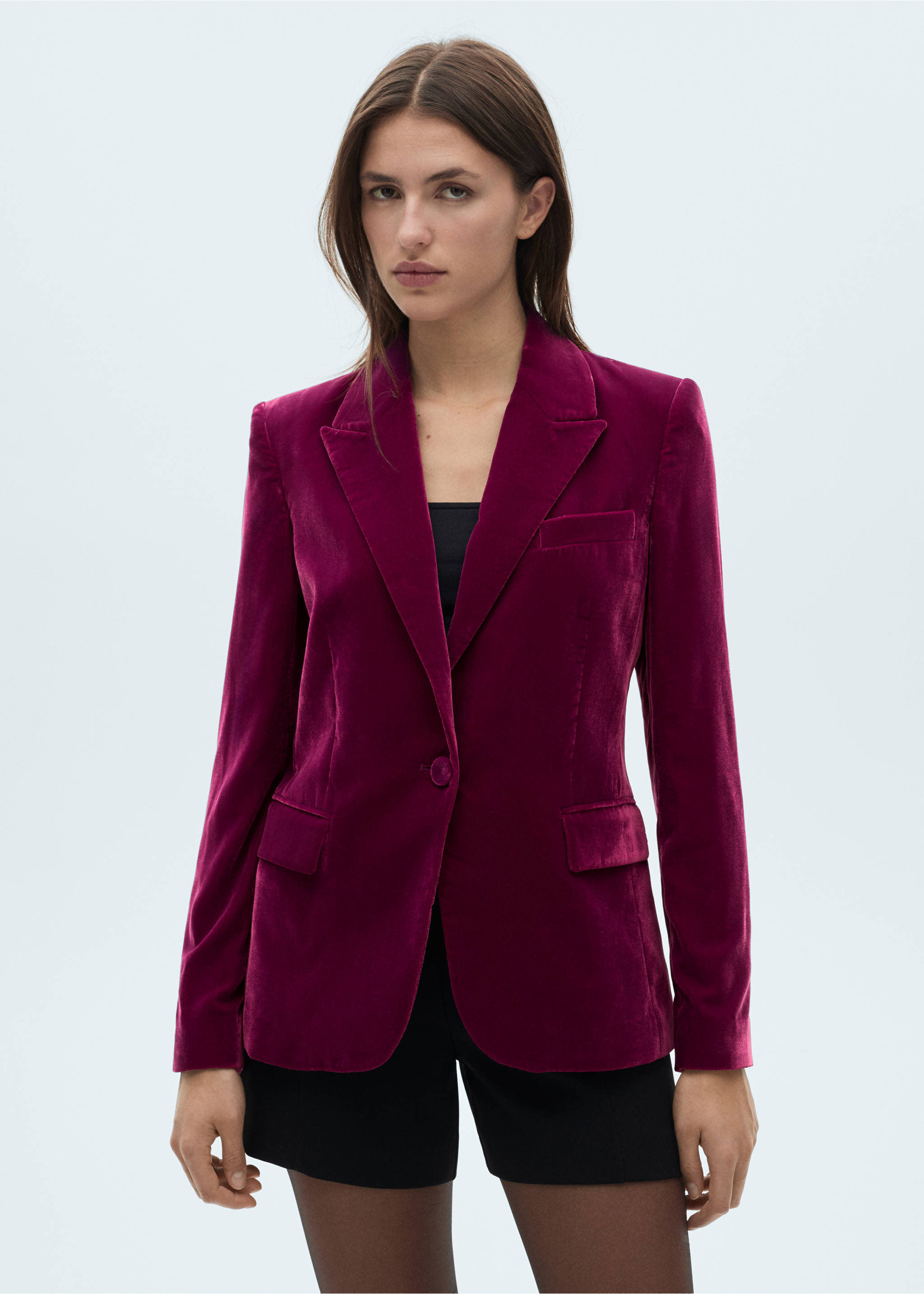 Structured velvet blazer - Medium plane, Fuchsia. Ref: 77088273-00.