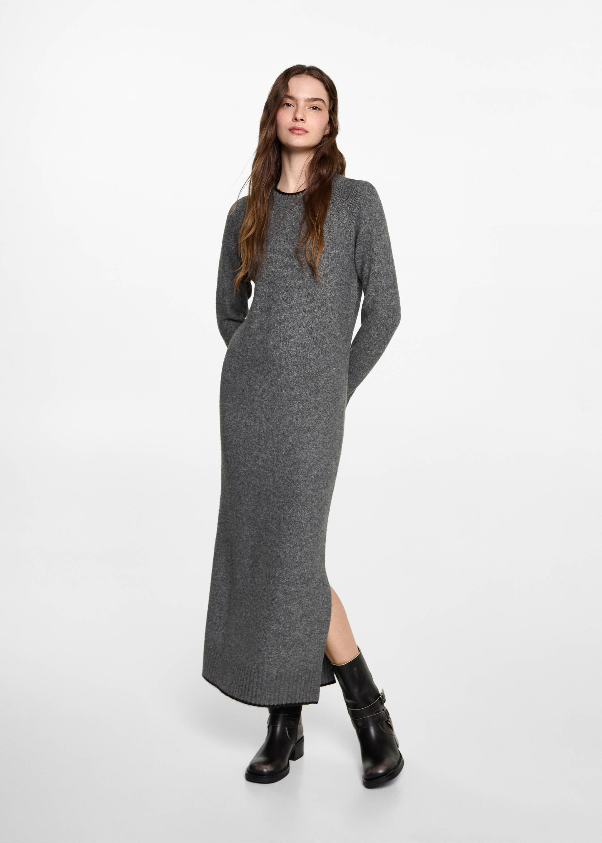 Knit long dress - General plane, Grey. Ref: 77088276-00.