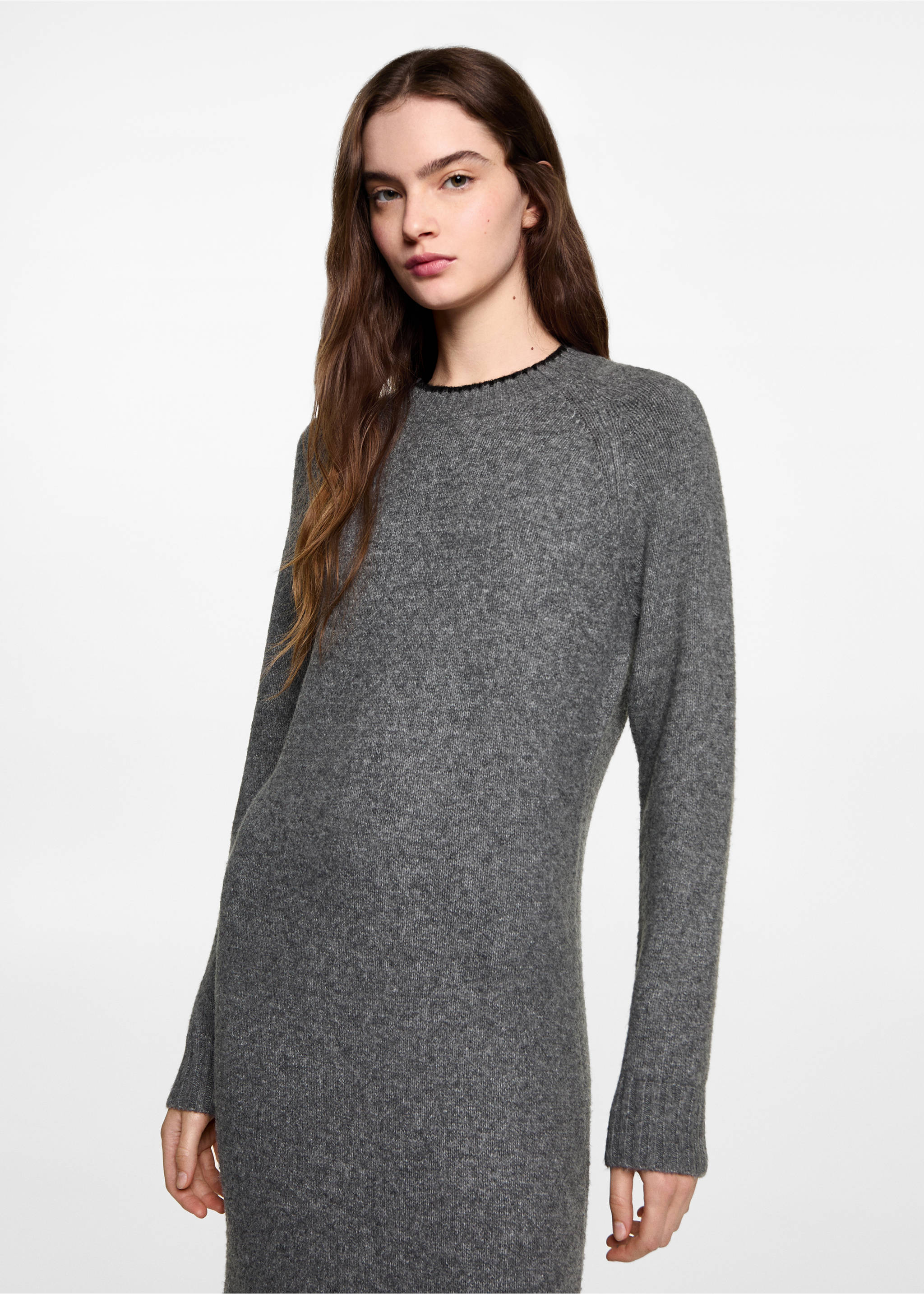 Knit long dress - Medium plane, Grey. Ref: 77088276-00.