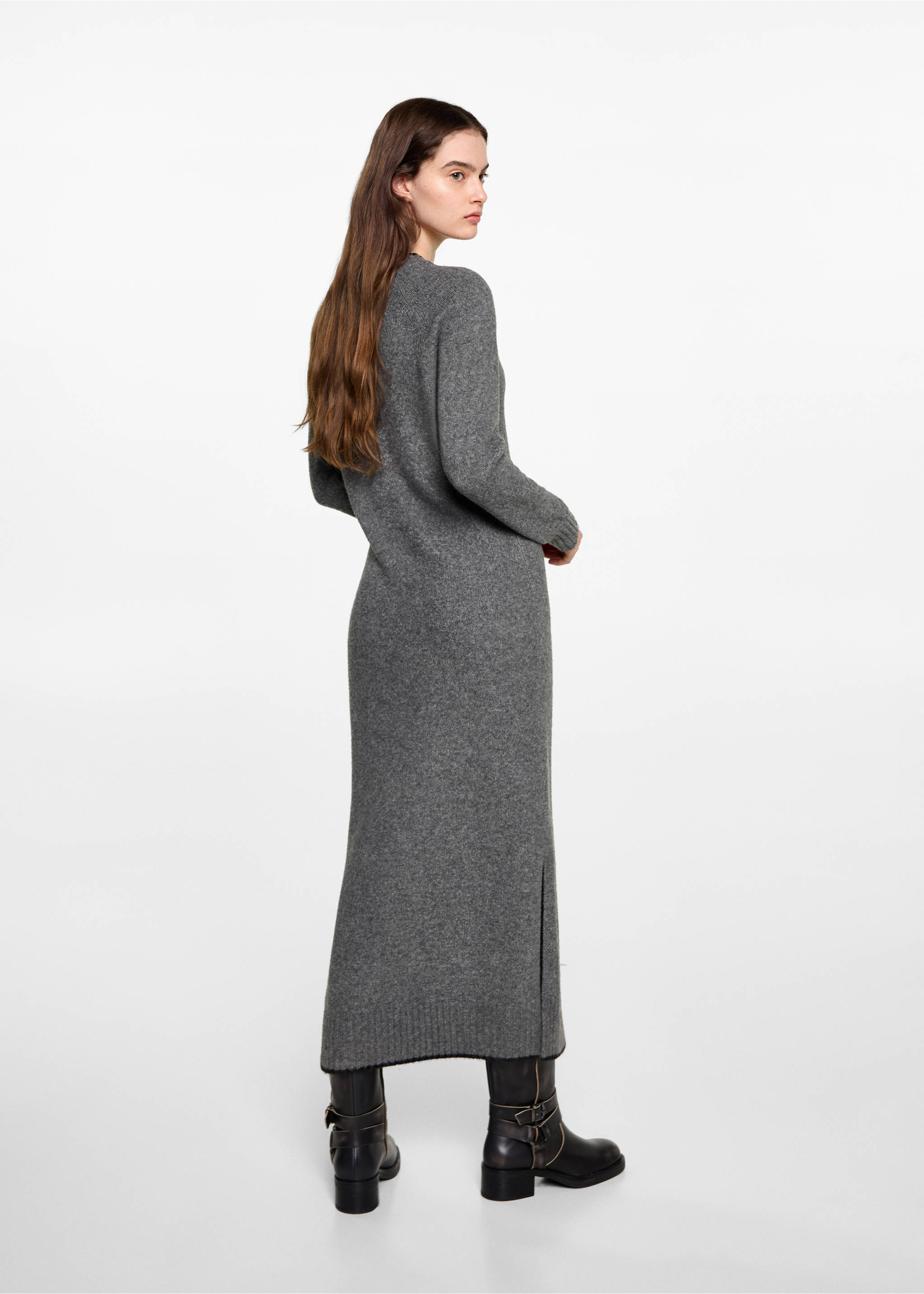 Knit long dress - Reverse of the article, Grey. Ref: 77088276-00.