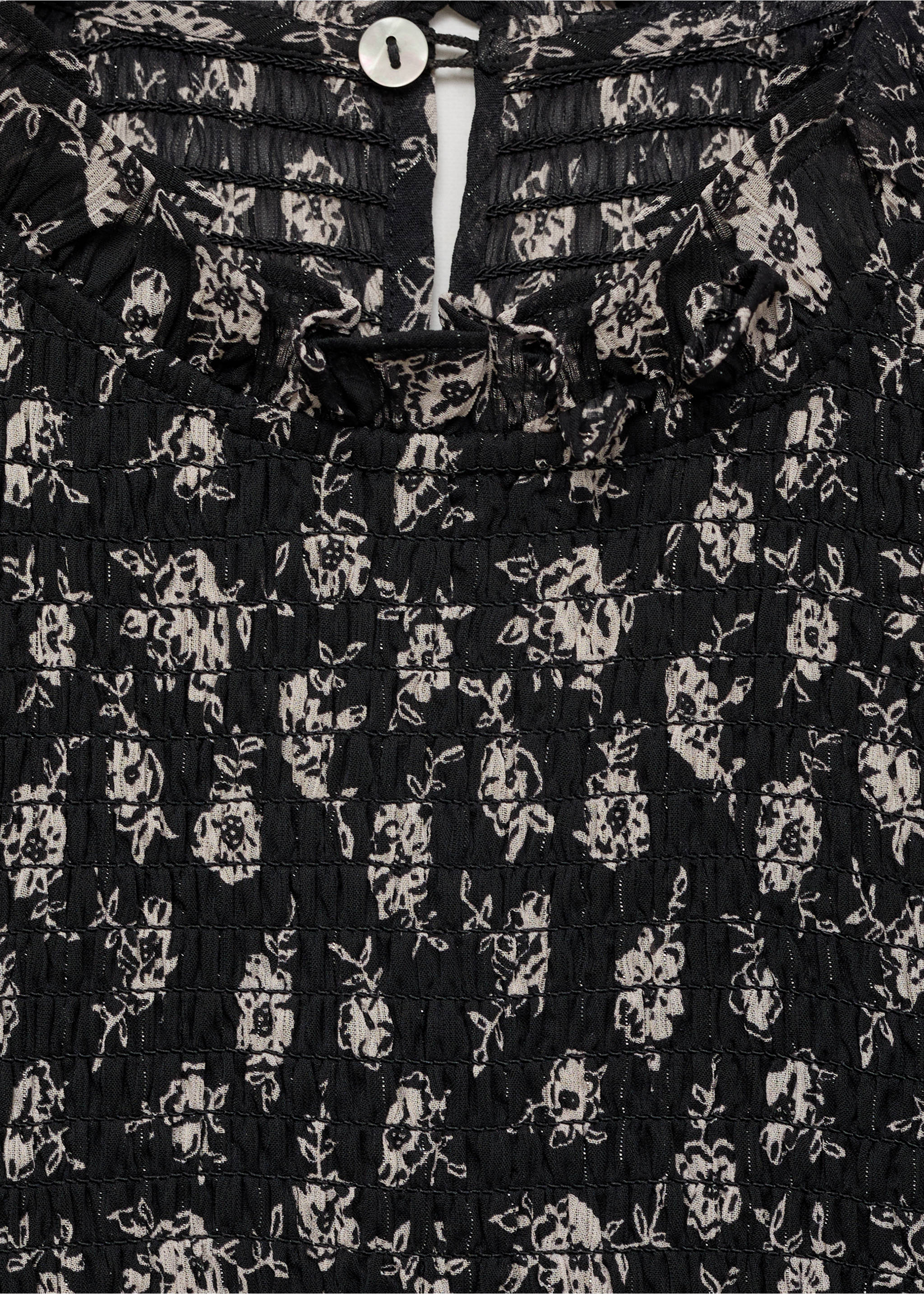 Bluză încrețită cu model floral - Detaliu al articolului 8, Negru. Ref: 77088277-00.