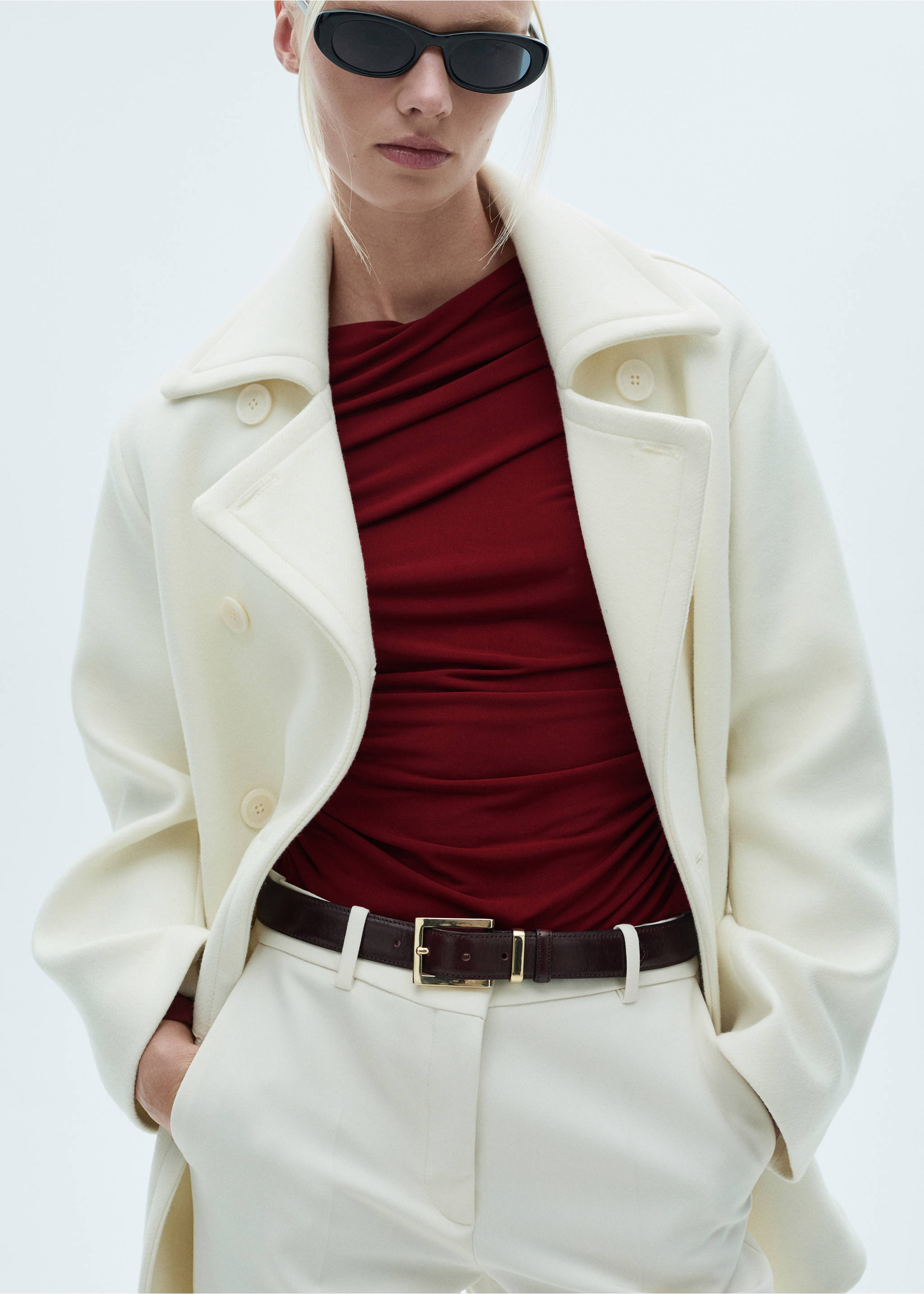 Asymmetrical gathered t-shirt - Medium plane, Burgundy. Ref: 77088283-00.