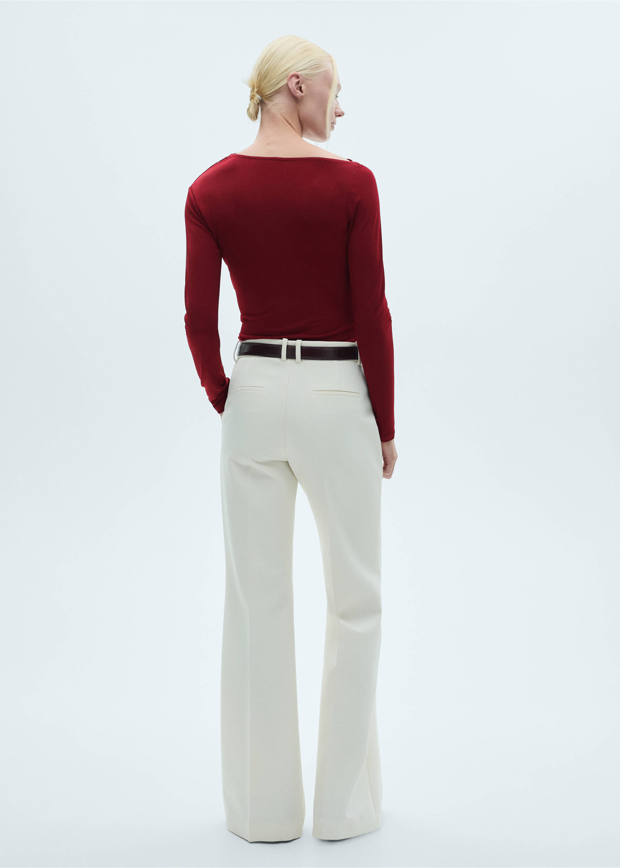 Asymmetrical gathered t-shirt - Reverse of the article, Burgundy. Ref: 77088283-00.