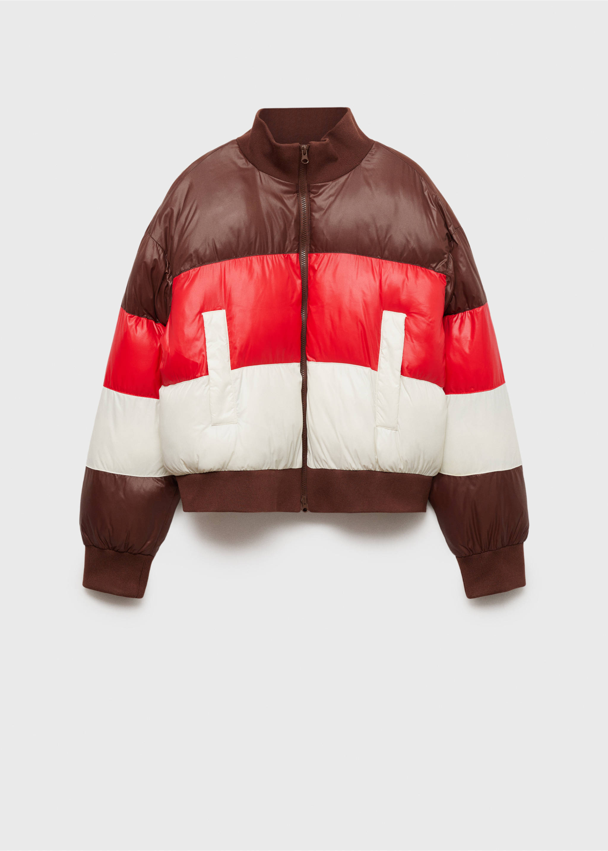 Tricolour quilted jacket - Article without model, Brown. Ref: 77088632-00.