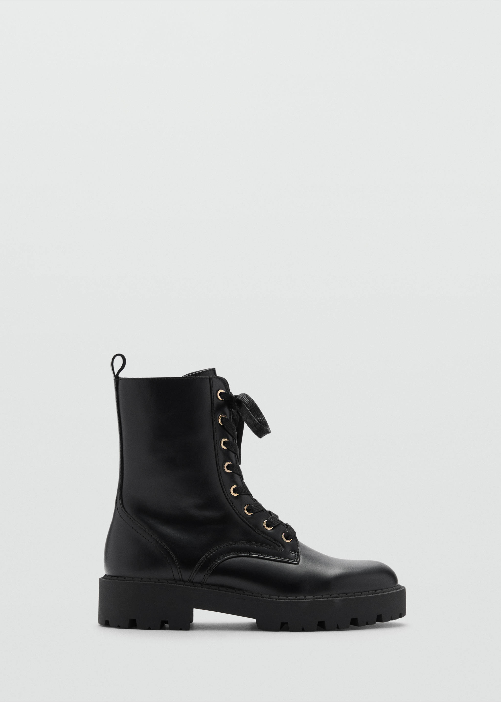 Lace-up leather ankle boots - Article without model, Black. Ref: 77088635-00.