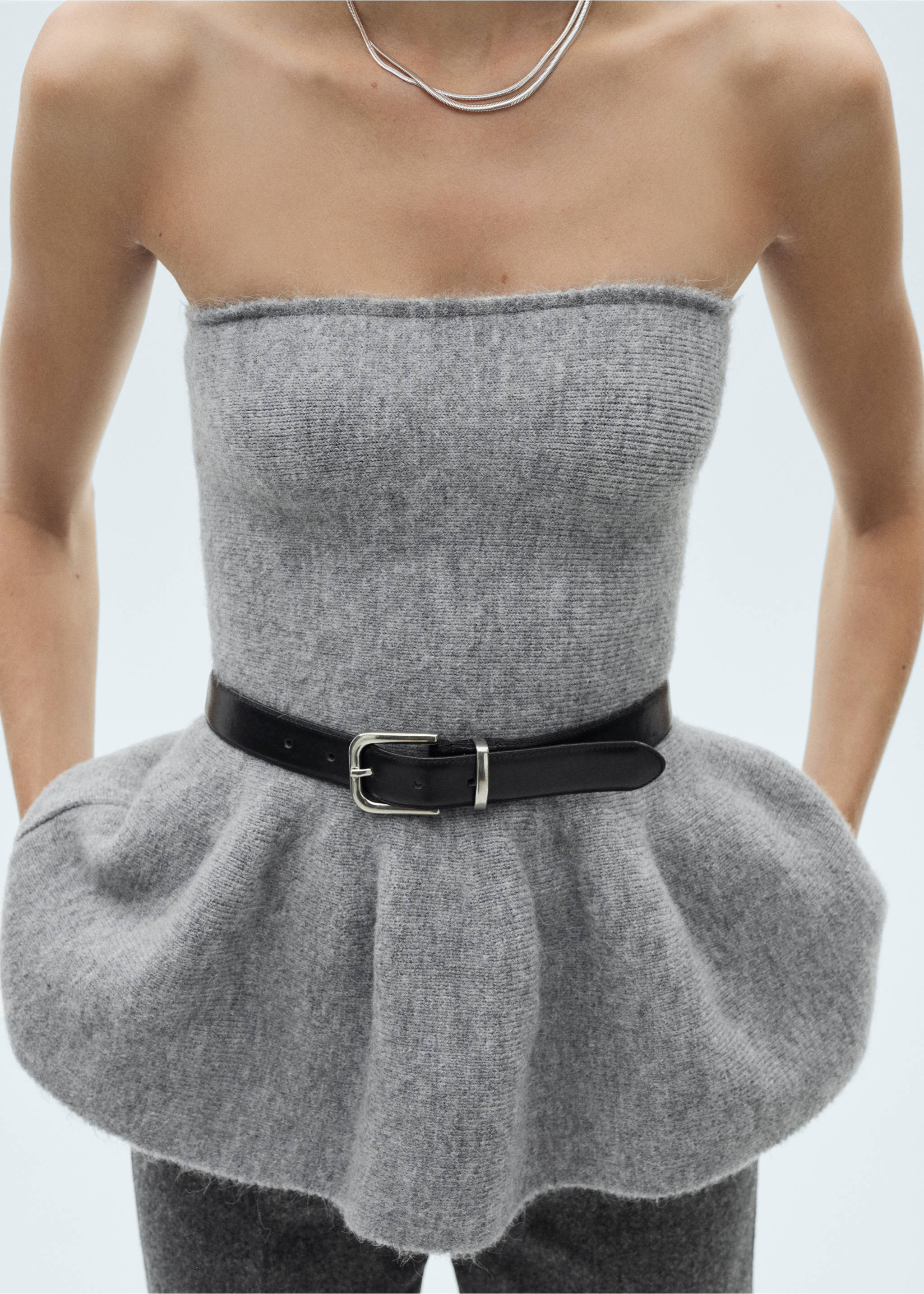 Strapless peplum top - Medium plane, Grey. Ref: 77089056-00.