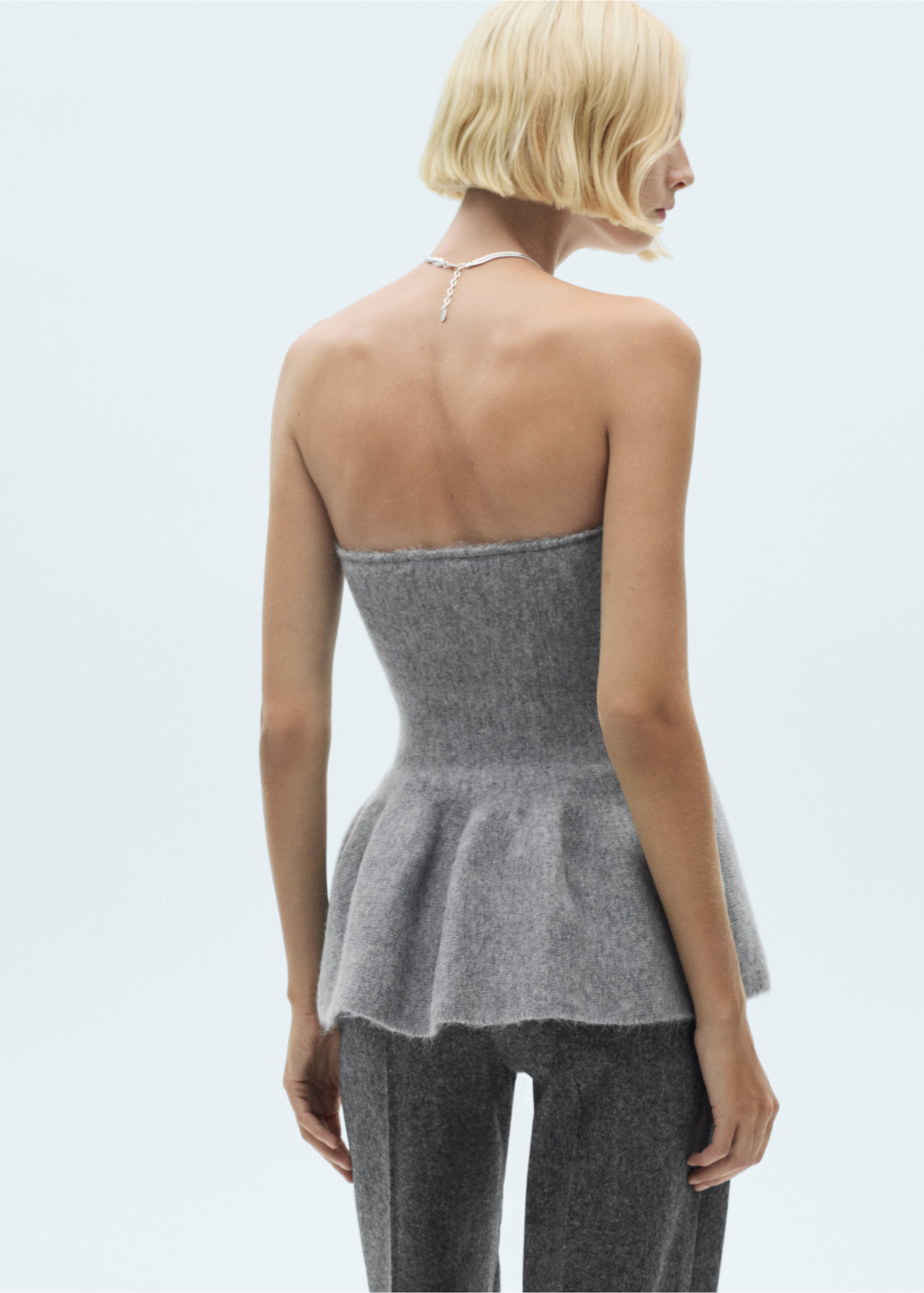 Strapless peplum top - Reverse of the article, Grey. Ref: 77089056-00.