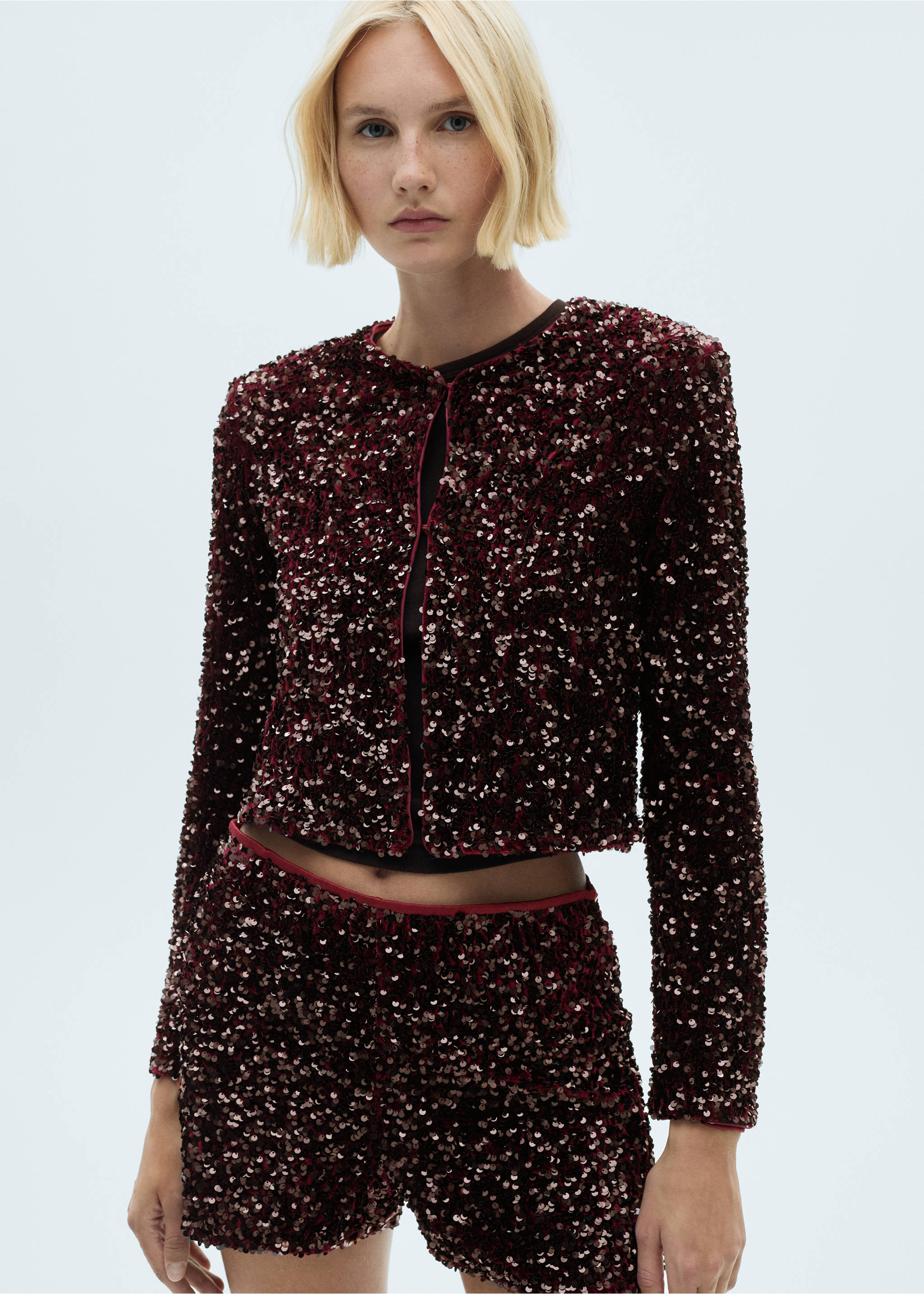 Sequin embroidered jacket - Medium plane, Burgundy. Ref: 77089064-00.