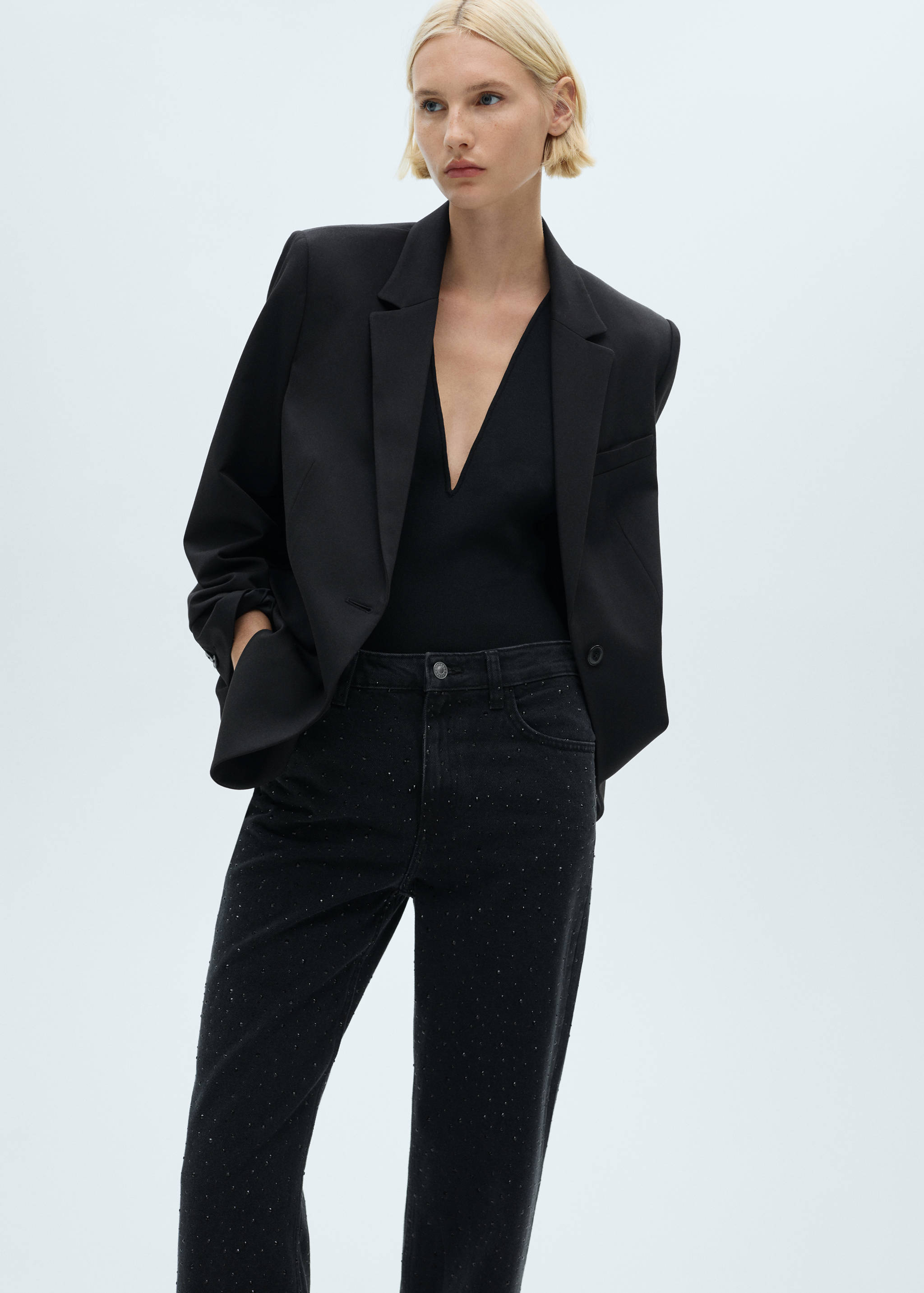 Jeans rectos detalle strass - Detalle del artículo 1