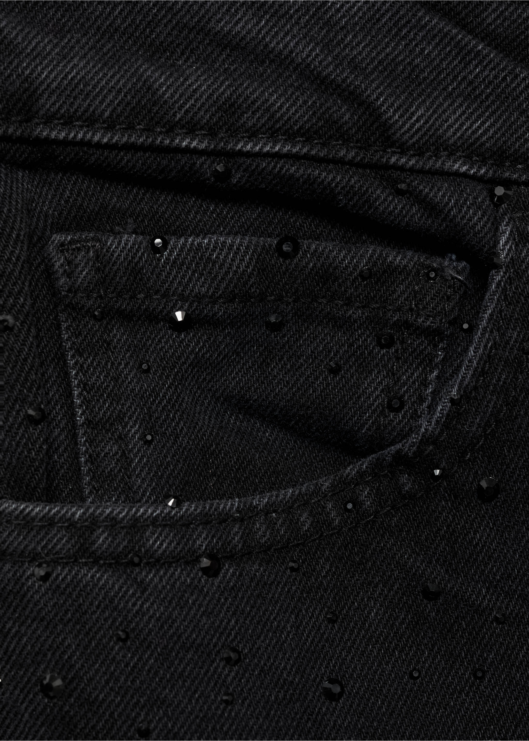 Straight-fit jeans with rhinestone detail - Details of the article 8, Black denim. Ref: 77089066-00.
