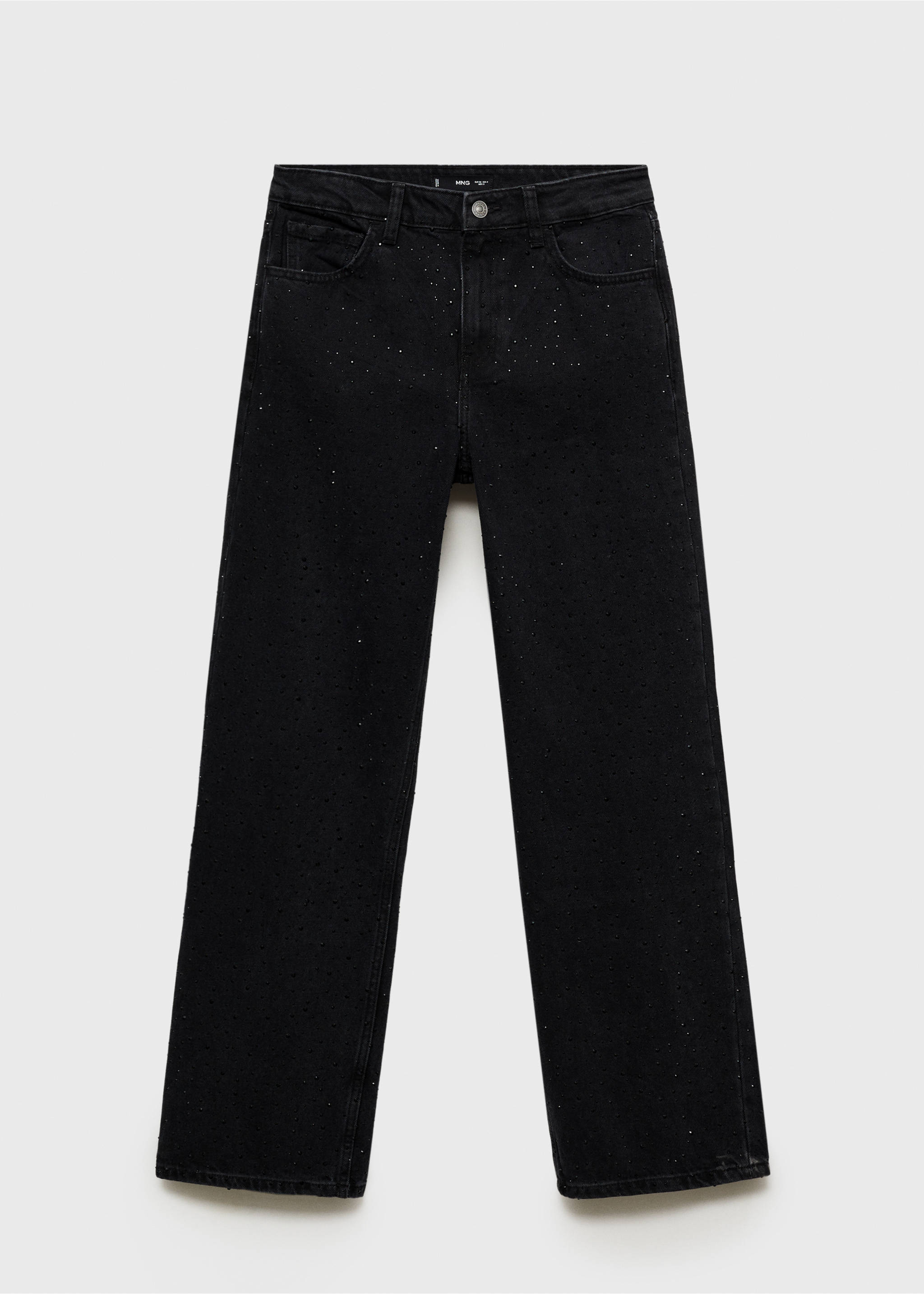 Straight-fit jeans with rhinestone detail - Article without model, Black denim. Ref: 77089066-00.