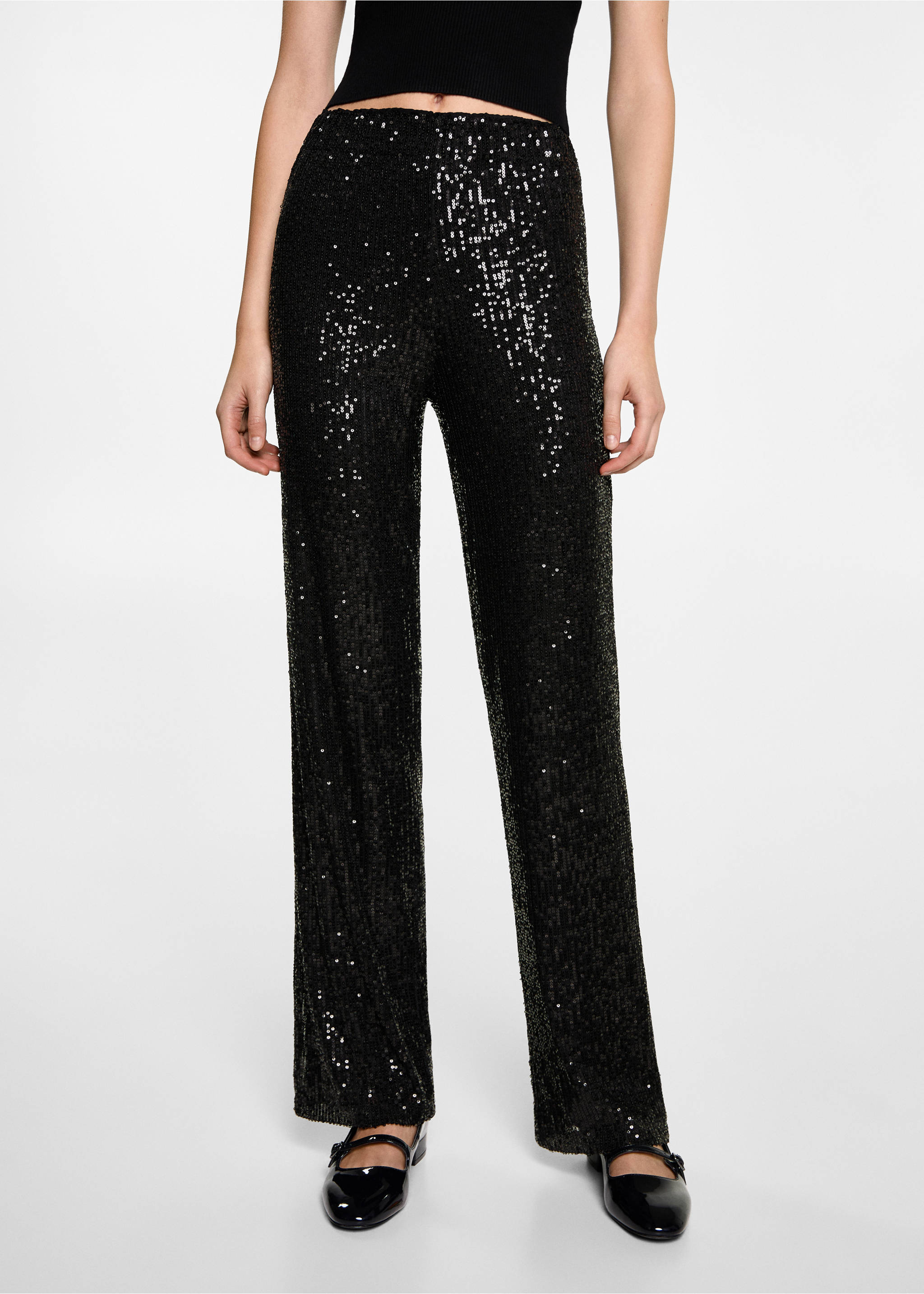 Sequined trousers - Details of the article 3, Black. Ref: 77089067-00.