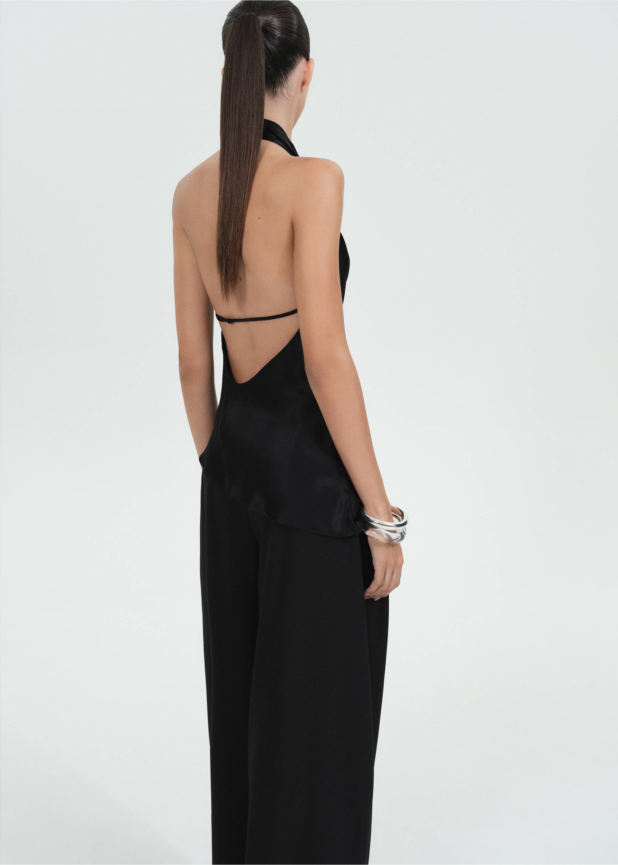 Draped satin backless top - Reverse of the article, Black. Ref: 77089073-00.