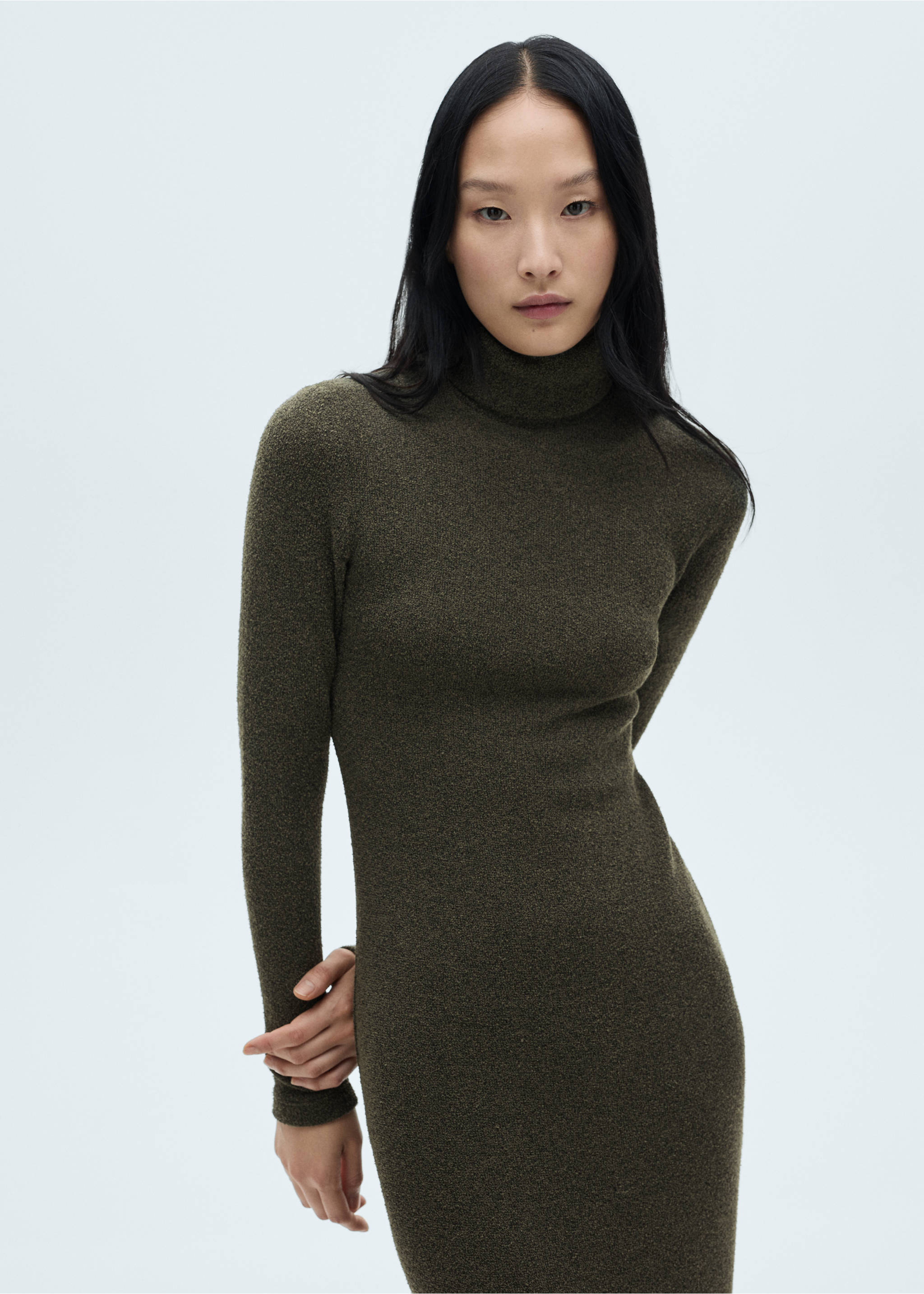 Knitted turtleneck dress - Medium plane, Green. Ref: 77089075-00.