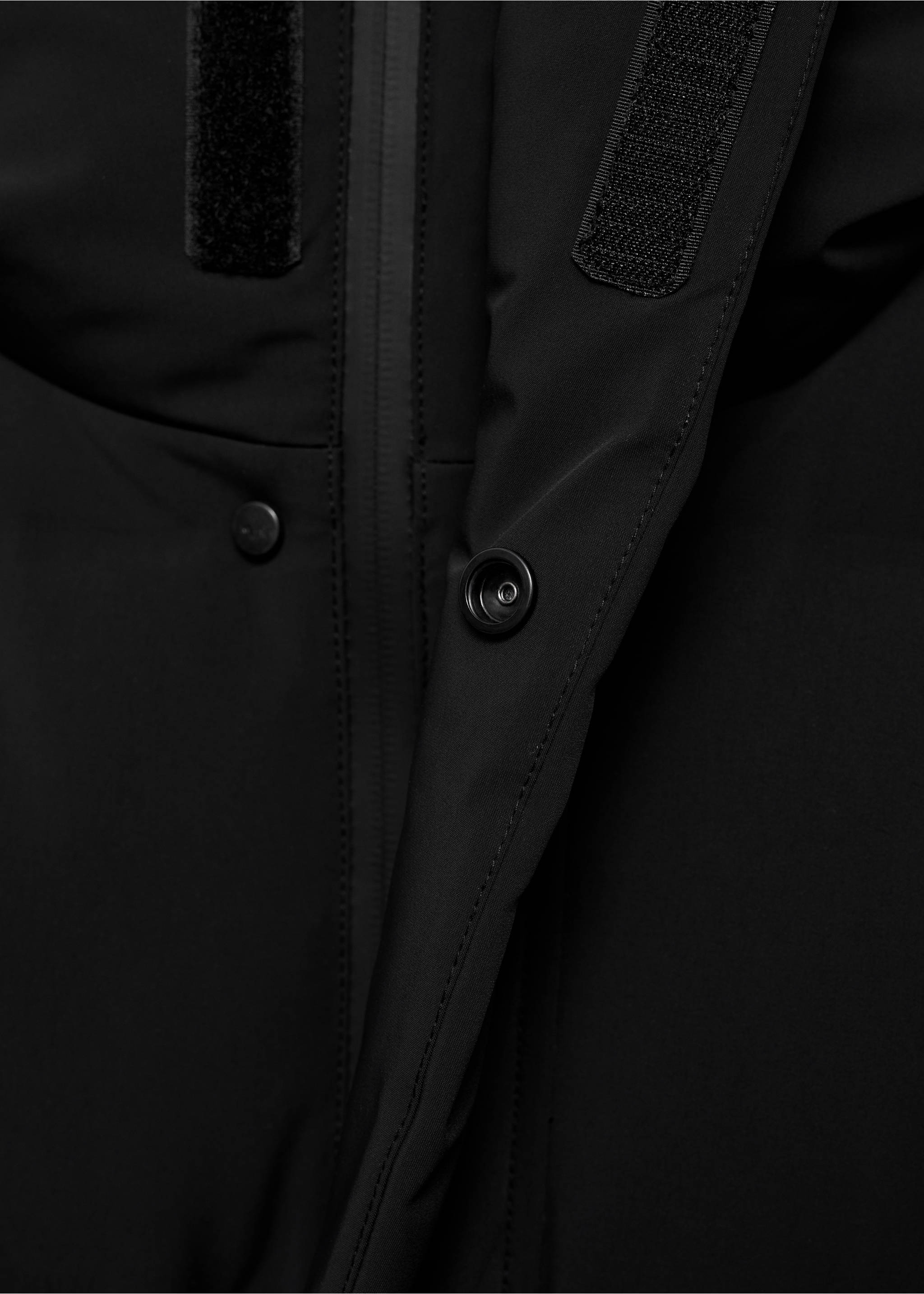 Long waterproof anorak with down and feather filling - Details of the article 8, Black. Ref: 77089226-00.