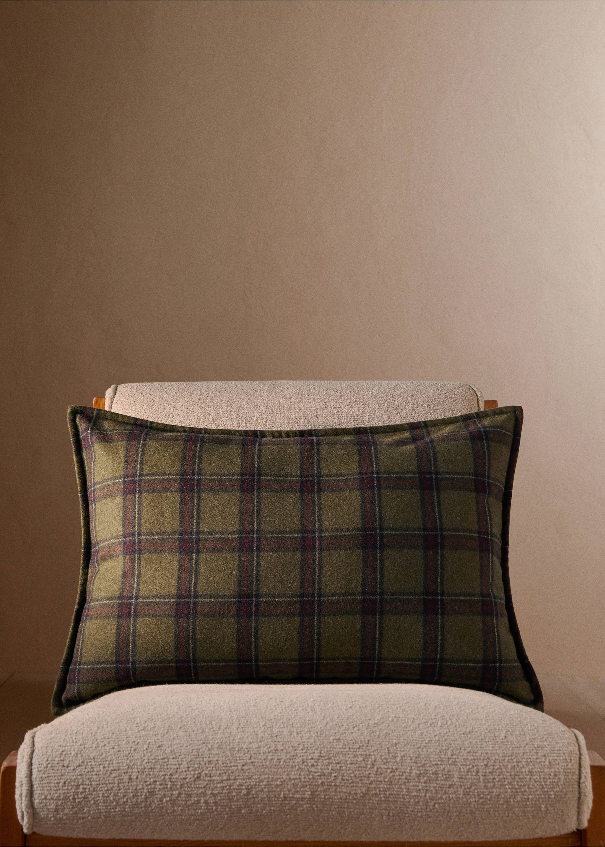 Check wool cushion cover - General plane, Green. Ref: 77089230-00.